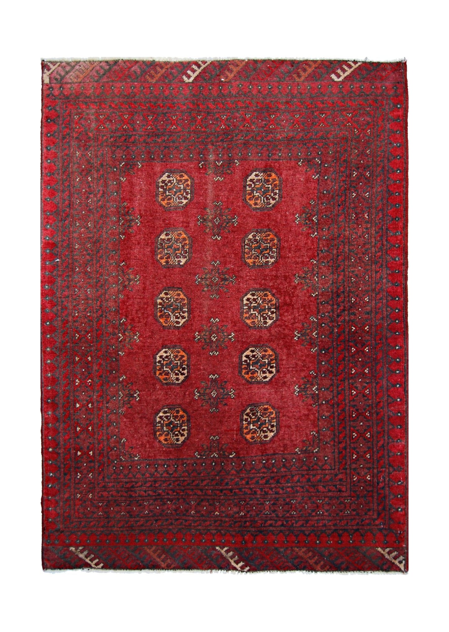 Handmade Vintage Afghan Turkmen Rug | 118 x 85 cm | 3'10" x 2'9" - Najaf Rugs & Textile