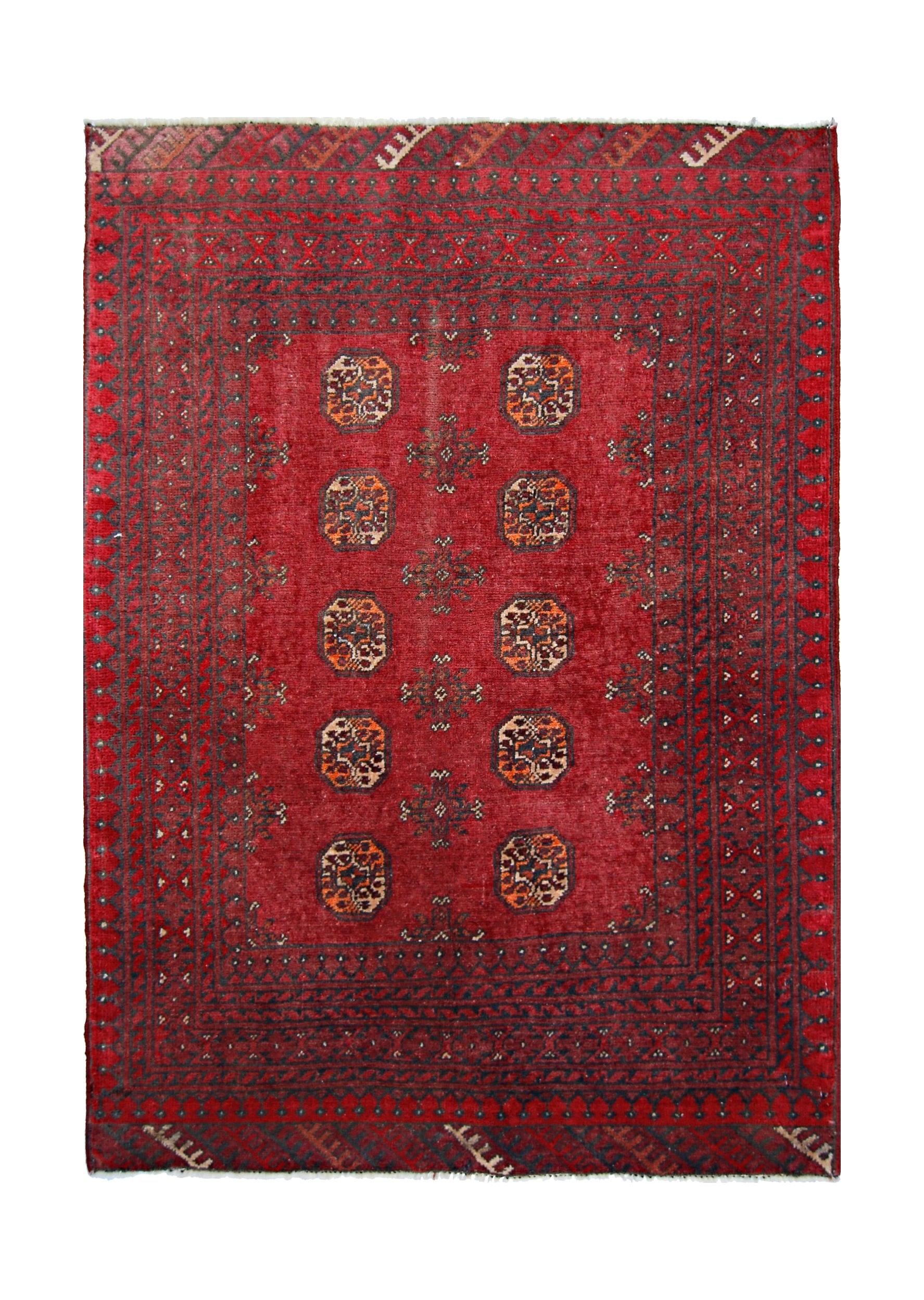 Handmade Vintage Afghan Turkmen Rug | 118 x 85 cm | 3'10" x 2'9" - Najaf Rugs & Textile