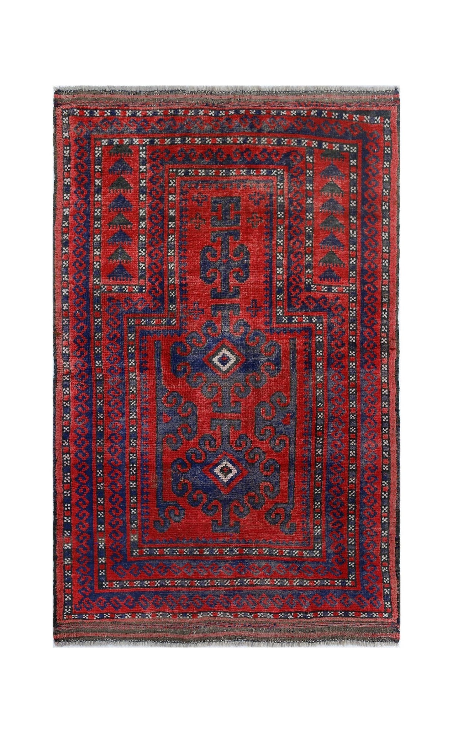 Handmade Vintage Afghan Turkmen Prayer Rug | 120 x 80 cm | 3'11" x 2'8" - Najaf Rugs & Textile