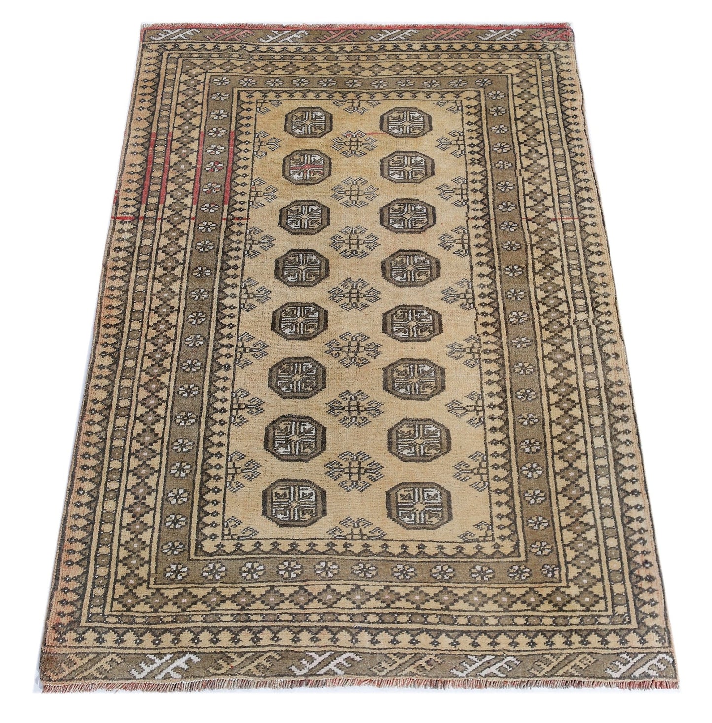 Handmade Vintage Afghan Turkmen Rug | 122 x 80 cm | 4' x 2'8" - Najaf Rugs & Textile