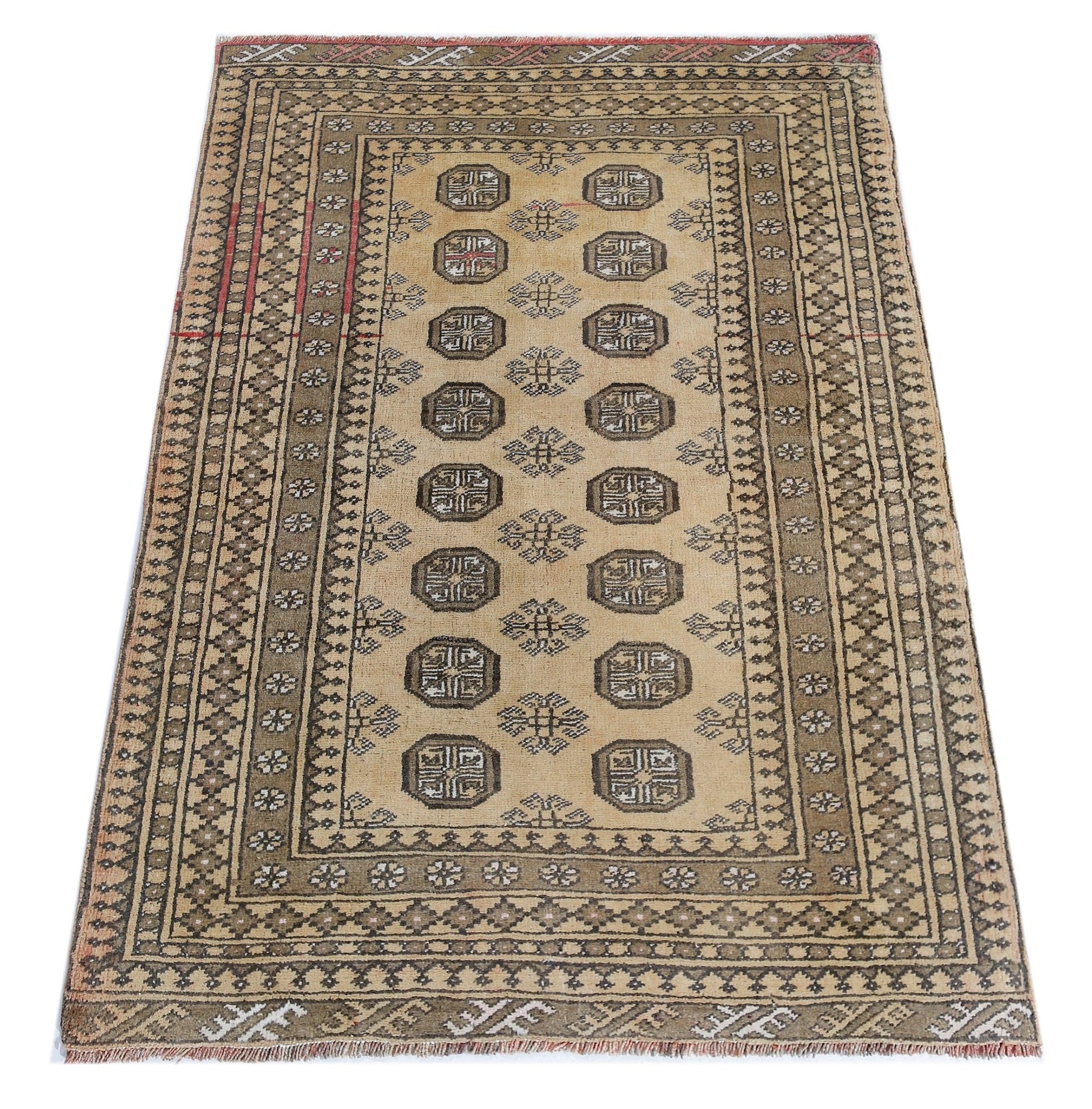 Handmade Vintage Afghan Turkmen Rug | 122 x 80 cm | 4' x 2'8" - Najaf Rugs & Textile