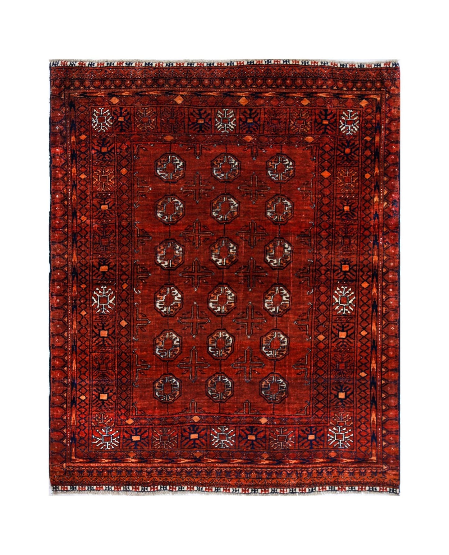 Handmade Vintage Afghan Turkmen Rug | 128 x 106 cm | 4'2" x 3'6" - Najaf Rugs & Textile
