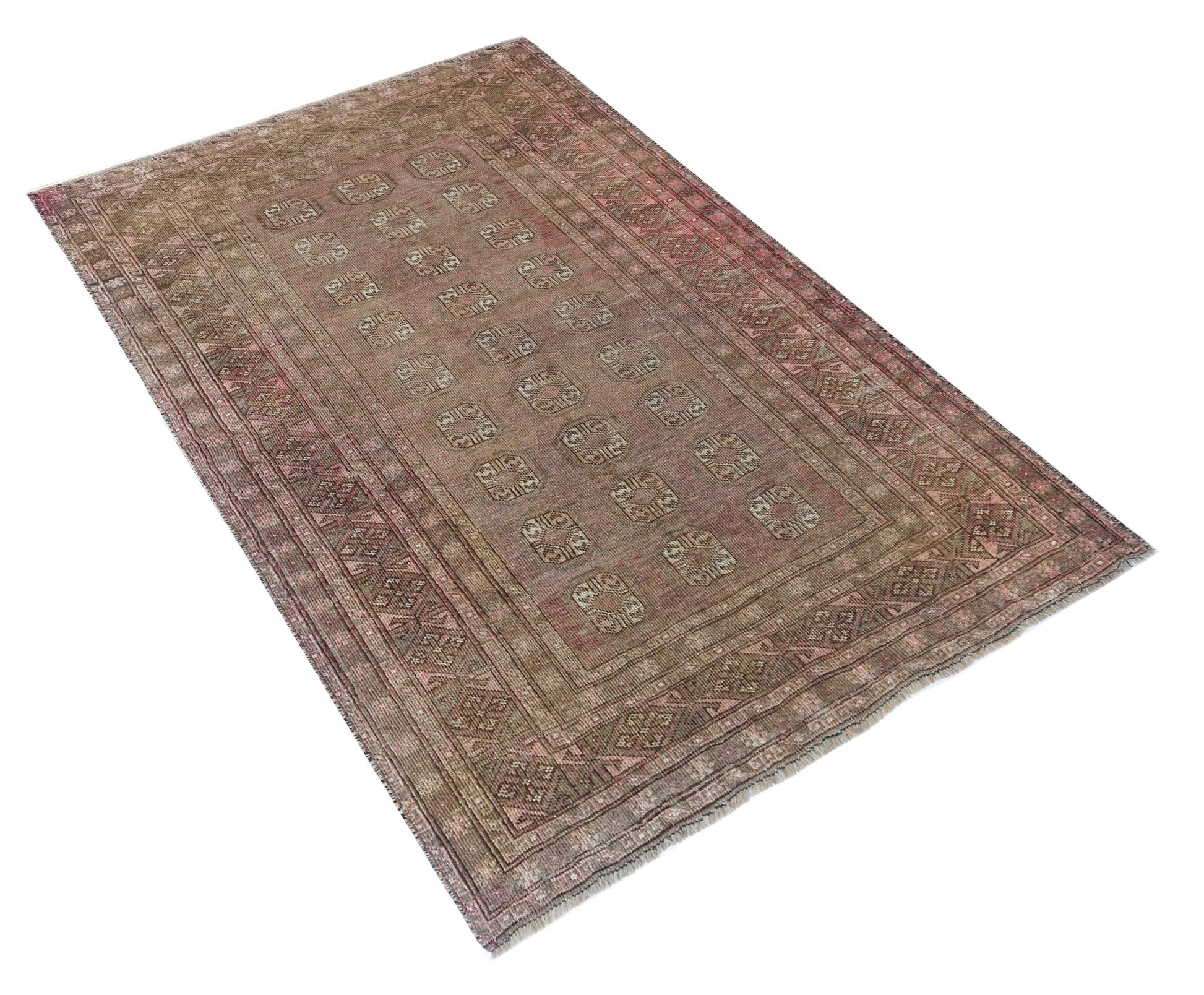 Handmade Vintage Afghan Turkmen Rug | 197 x 129 cm | 6'6" x 4'3" - Najaf Rugs & Textile