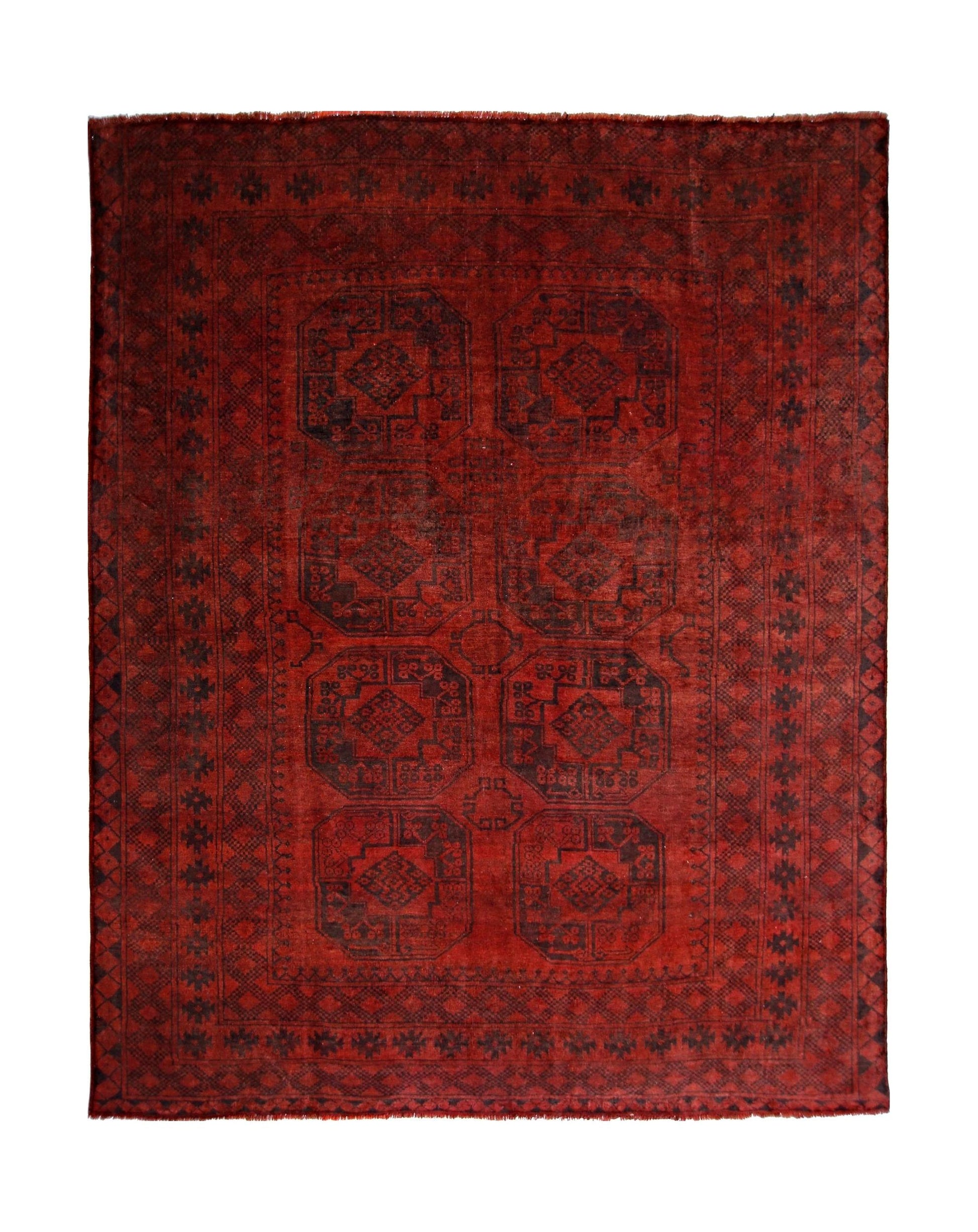 Handmade Vintage Afghan Turkmen Rug | 258 x 229 cm | 8'5" x 7'6" - Najaf Rugs & Textile