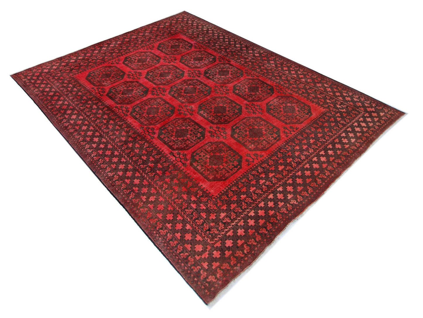 Handmade Vintage Afghan Turkmen Rug | 262 x 203 cm | 8'7" x 6'8" - Najaf Rugs & Textile