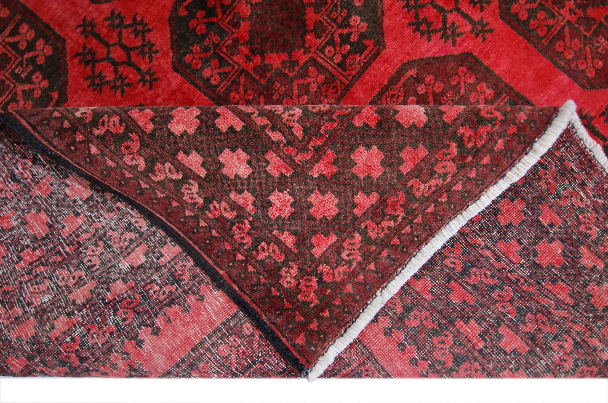 Handmade Vintage Afghan Turkmen Rug | 262 x 203 cm | 8'7" x 6'8" - Najaf Rugs & Textile