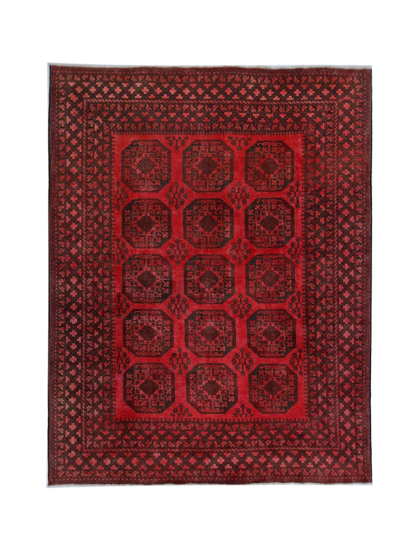 Handmade Vintage Afghan Turkmen Rug | 262 x 203 cm | 8'7" x 6'8" - Najaf Rugs & Textile