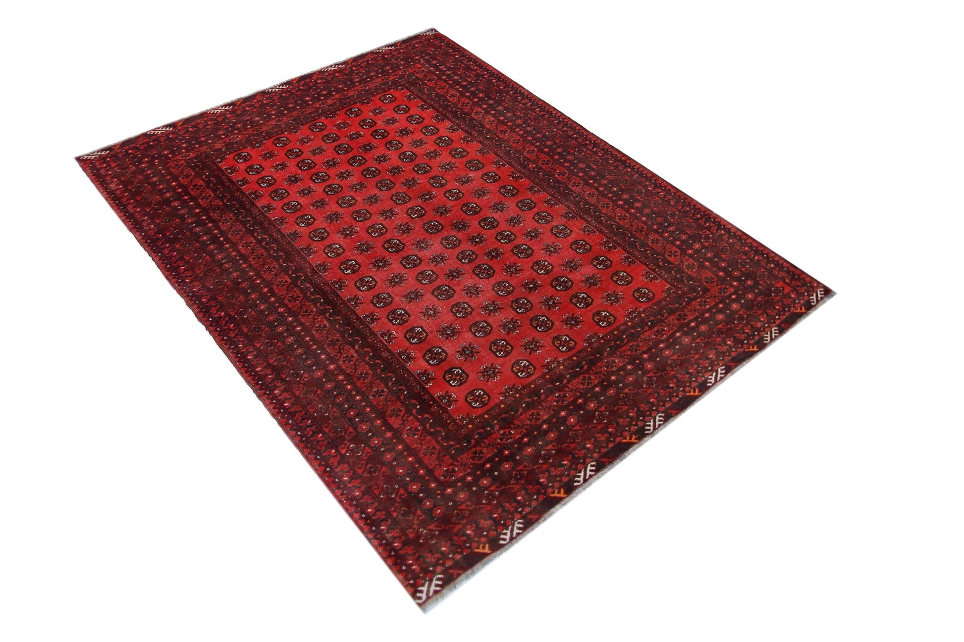 Handmade Vintage Afghan Turkmen Rug | 272 x 200 cm | 8'11" x 6'7" - Najaf Rugs & Textile