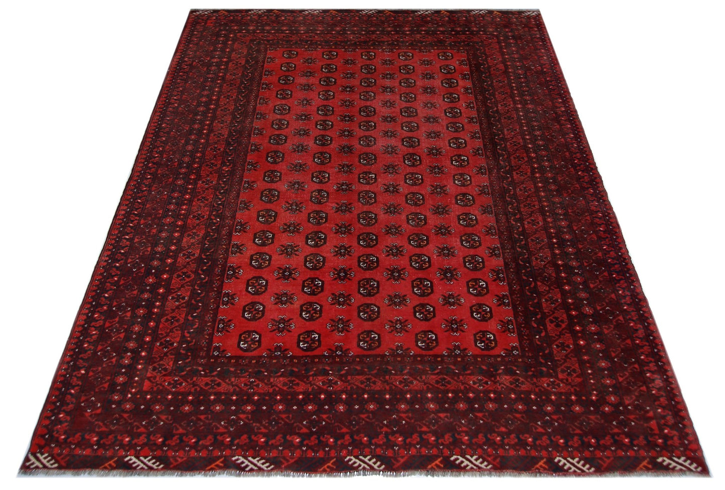 Handmade Vintage Afghan Turkmen Rug | 272 x 200 cm | 8'11" x 6'7" - Najaf Rugs & Textile