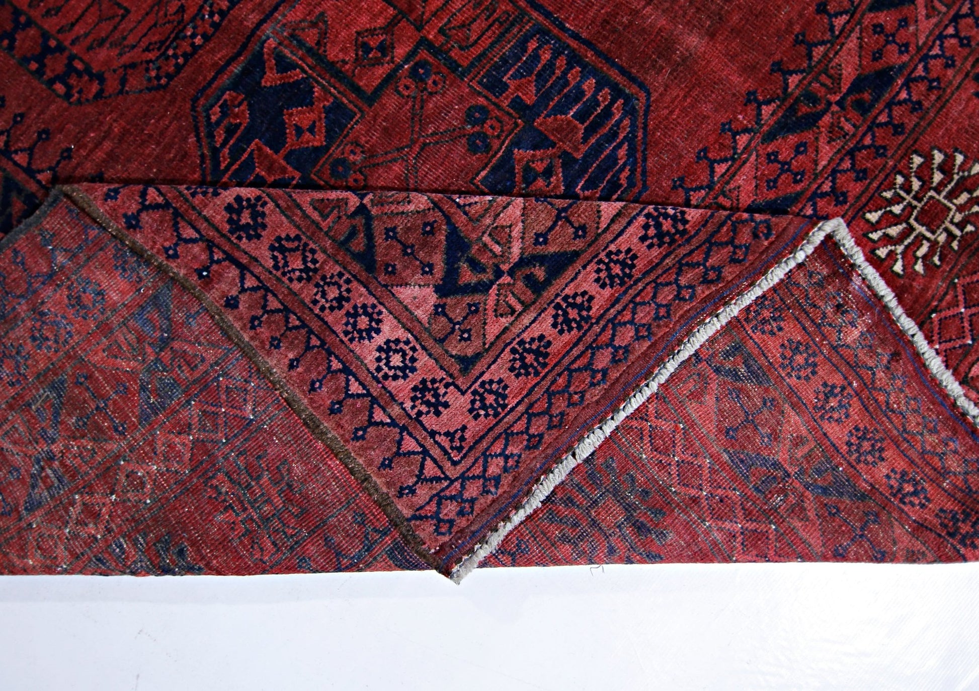 Handmade Vintage Afghan Turkmen Rug | 285 x 233 cm | 9'4" x 7'8" - Najaf Rugs & Textile
