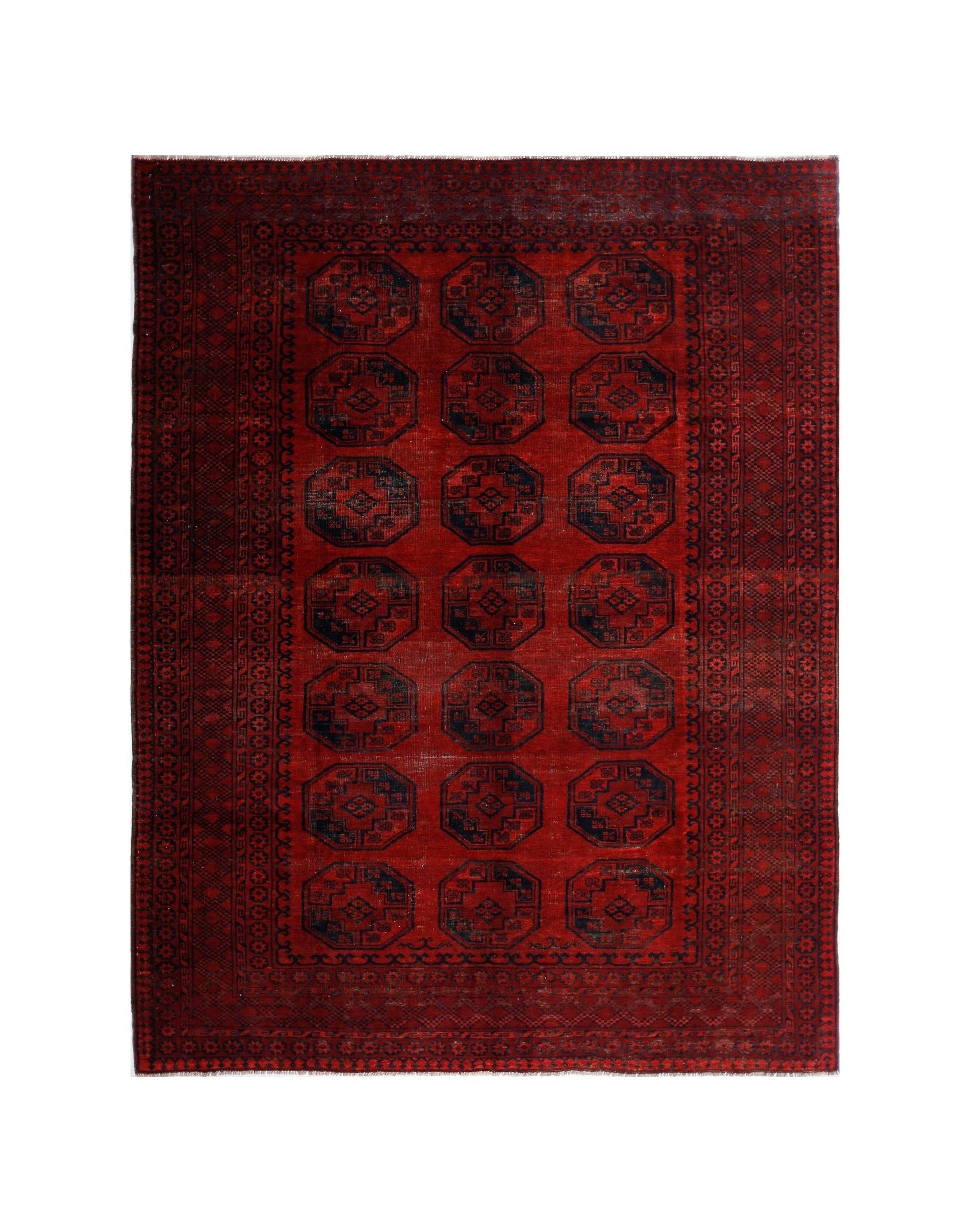 Handmade Vintage Afghan Turkmen Rug | 299 x 234 cm | 9'10" x 7'8" - Najaf Rugs & Textile