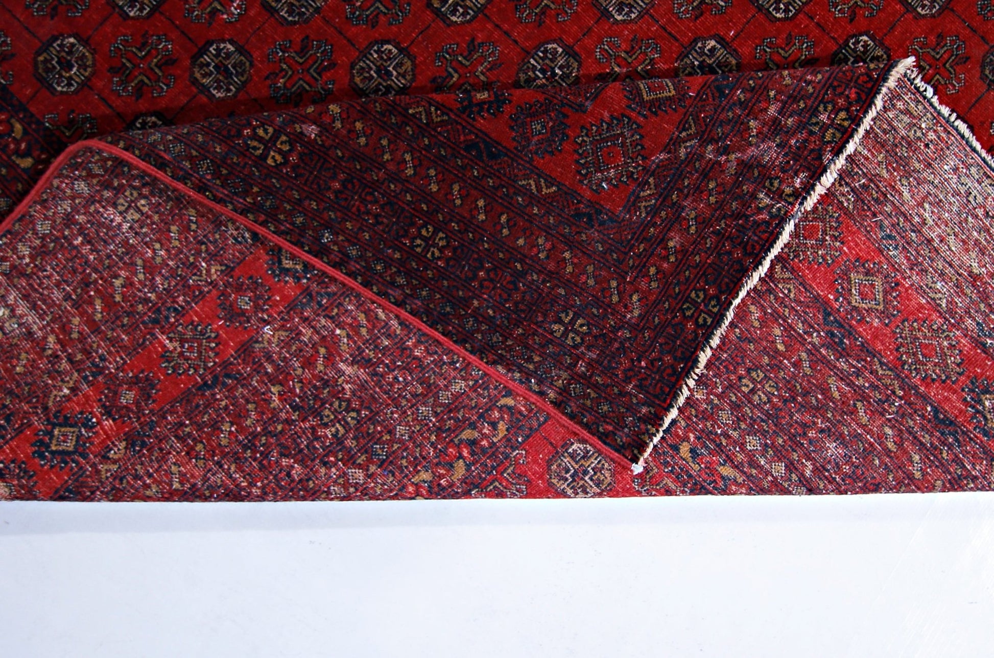 Handmade Vintage Afghan Turkmen Rug | 321 x 241 cm | 10'6" x 7'11" - Najaf Rugs & Textile