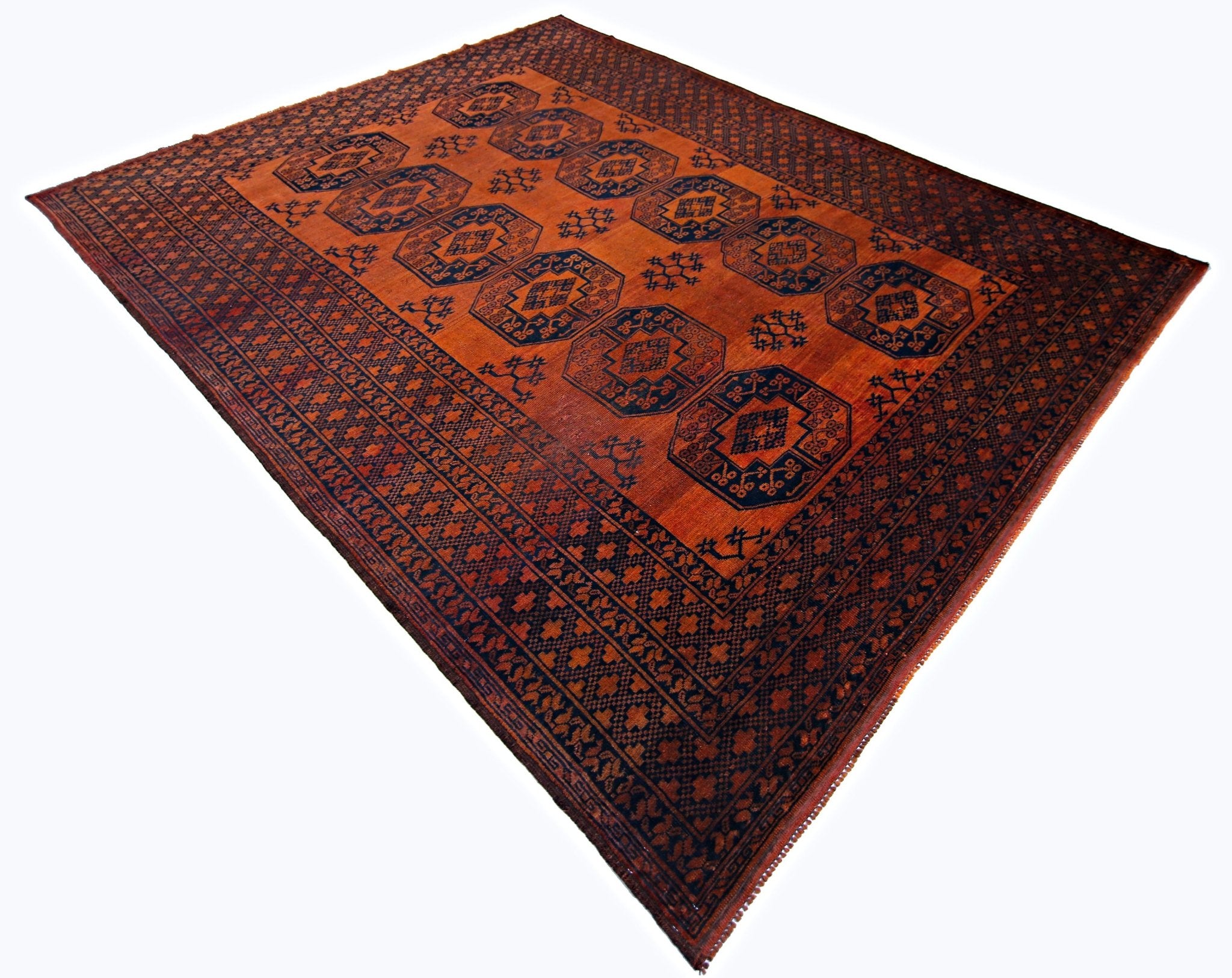 Handmade Vintage Afghan Turkmen Rug | 344 x 361 cm | 11'3" x 8'7" - Najaf Rugs & Textile