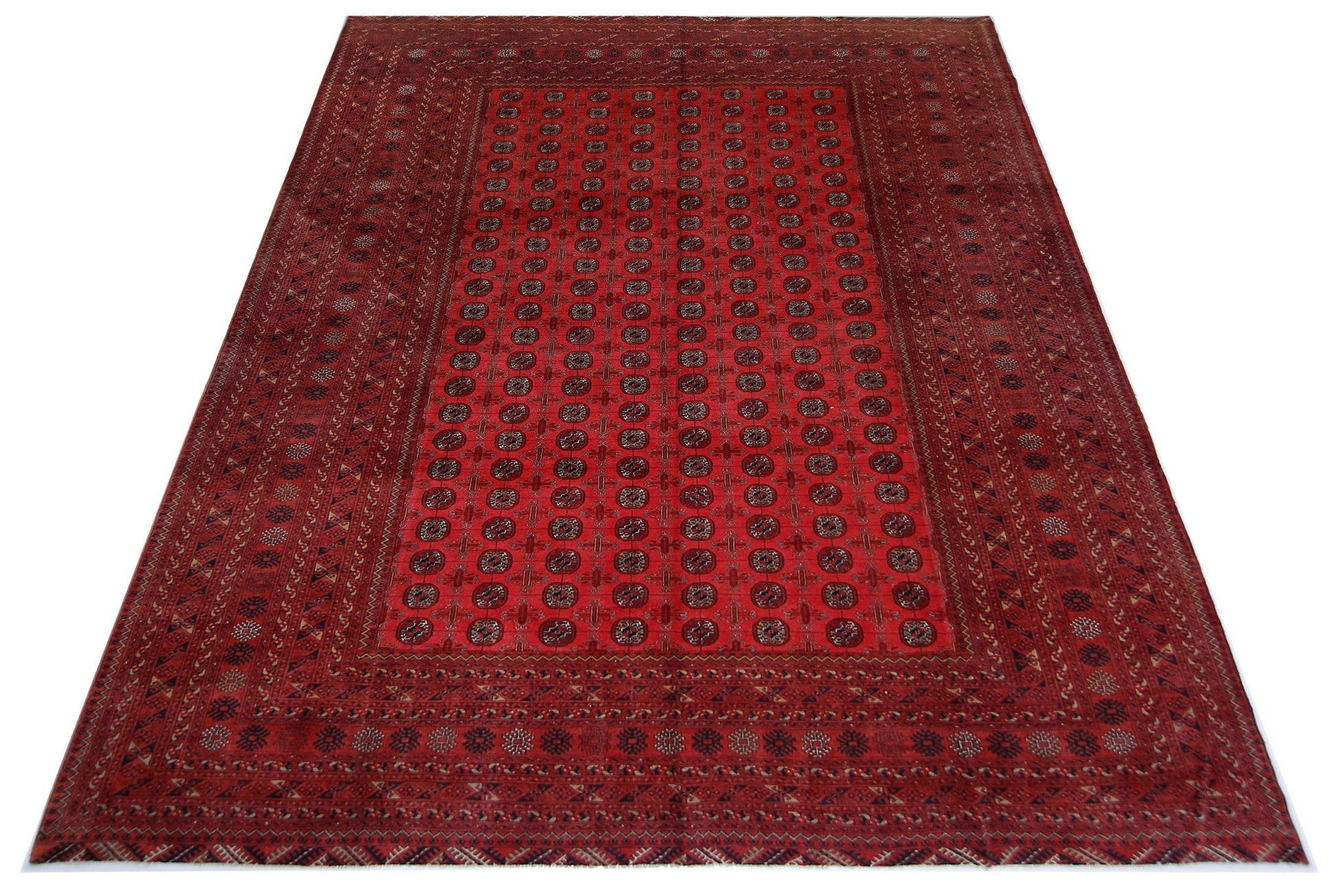 Handmade Vintage Afghan Turkmen Rug | 345 x 251 cm | 11'4" x 8'3" - Najaf Rugs & Textile