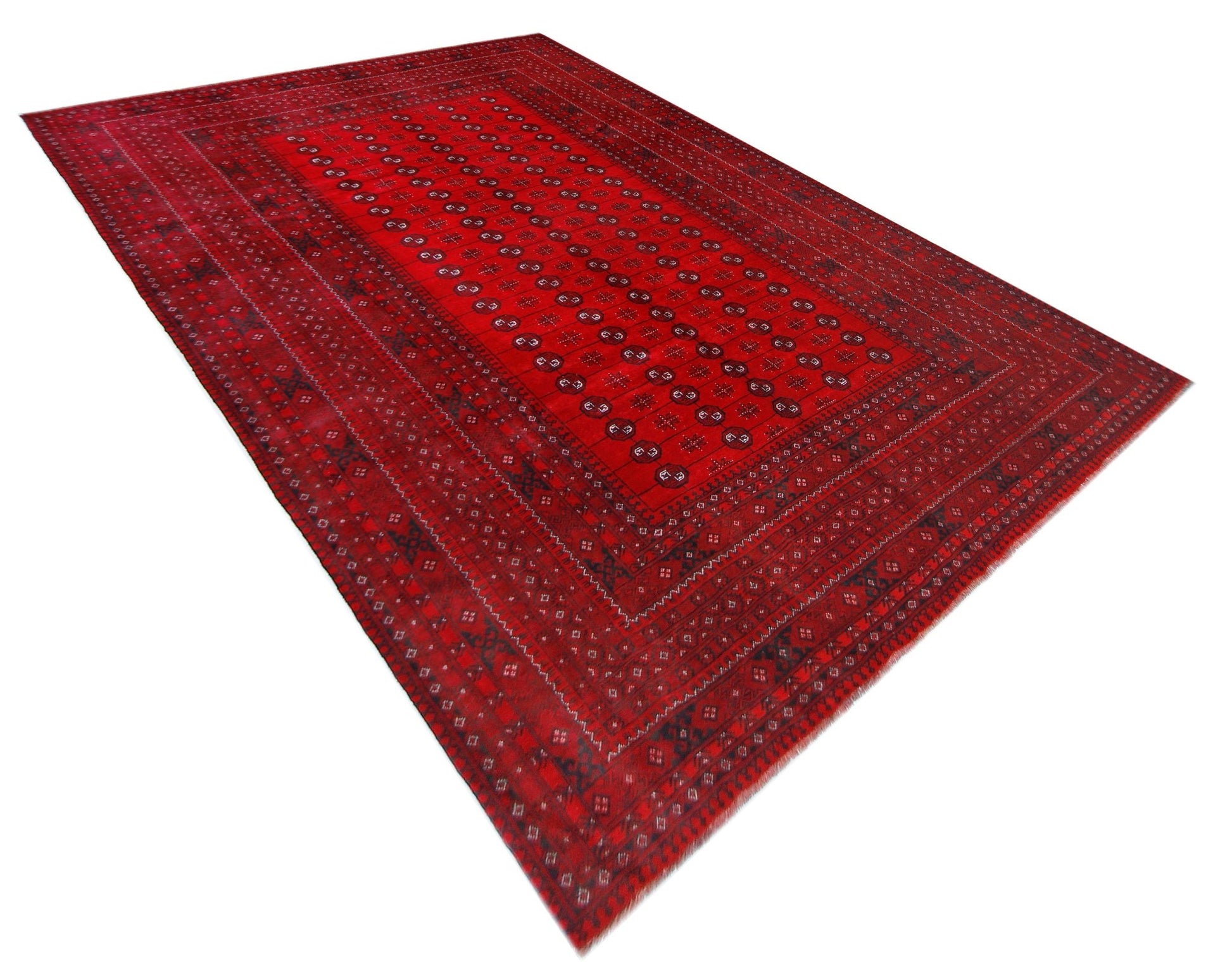 Handmade Vintage Afghan Turkmen Rug | 355 x 242 cm | 11'8" x 7'11" - Najaf Rugs & Textile