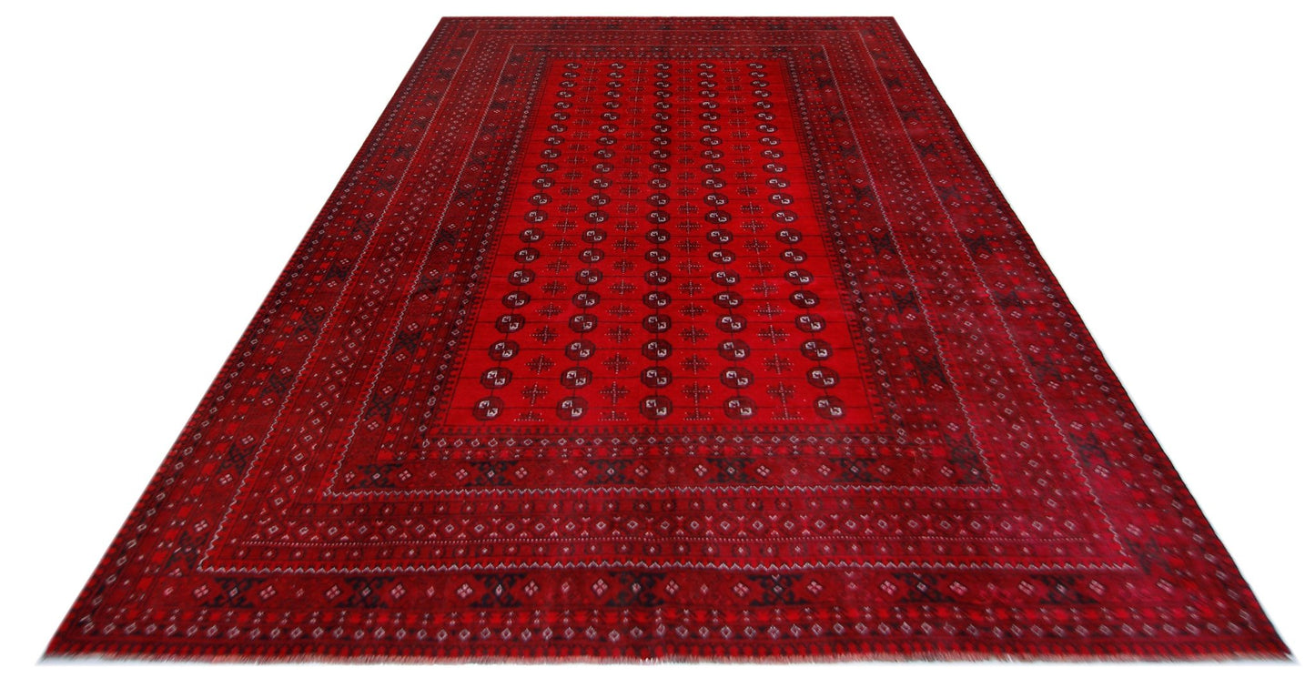 Handmade Vintage Afghan Turkmen Rug | 355 x 242 cm | 11'8" x 7'11" - Najaf Rugs & Textile