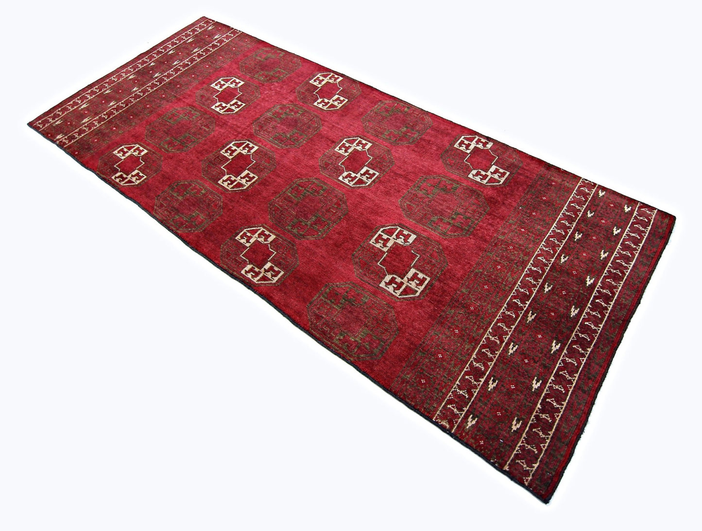 Handmade Vintage Afghan Turkmen Hallway Runner | 241 x 101 cm | 7’11” x 3’4” - Najaf Rugs & Textile