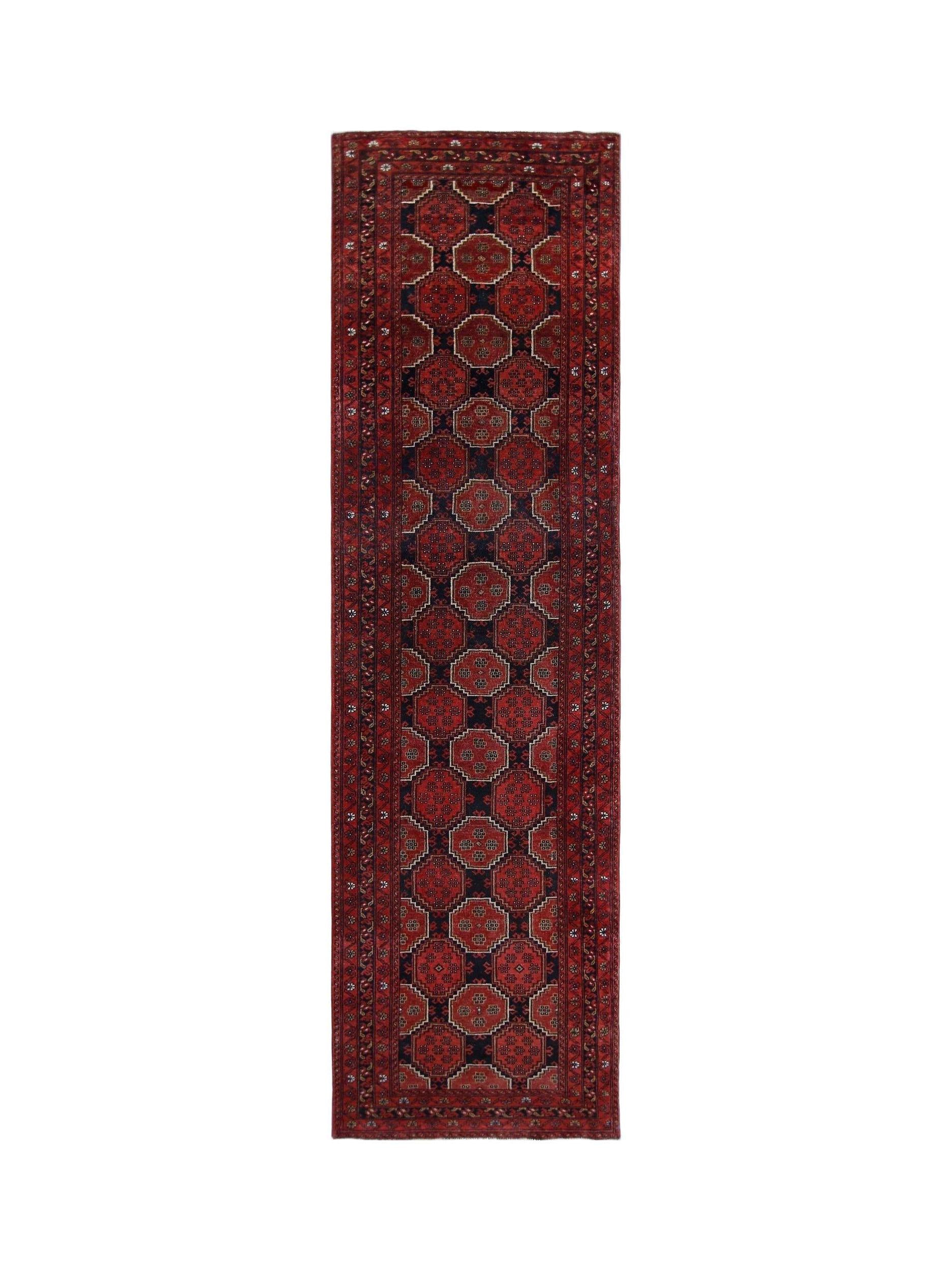 Handmade Vintage Afghan Turkmen Hallway Runner | 284 x 81 cm | 9’4" x 2'8" - Najaf Rugs & Textile