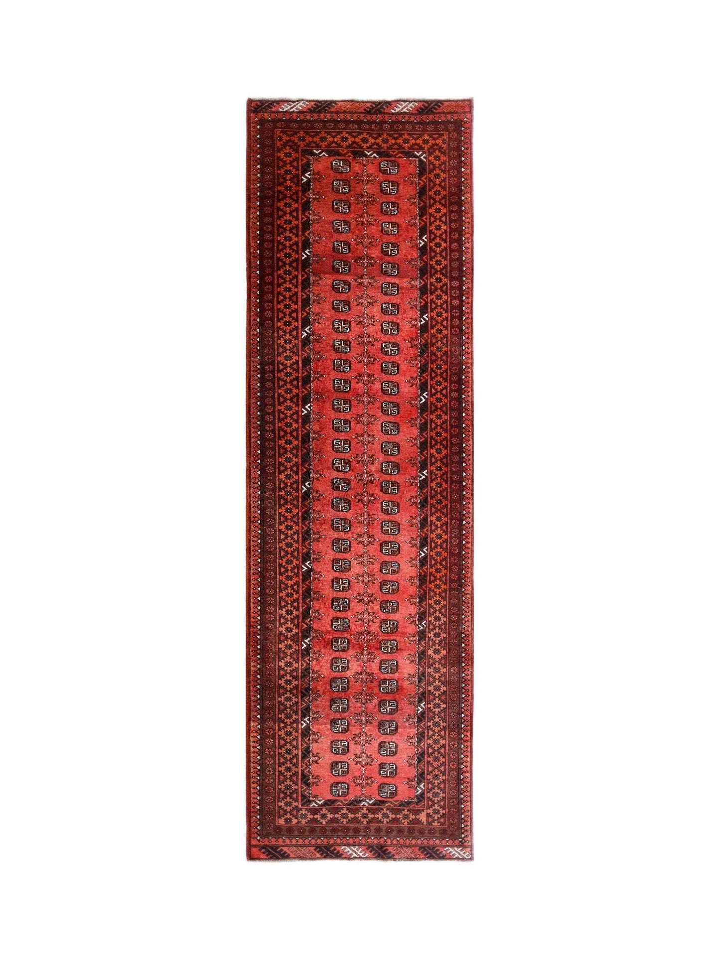 Handmade Vintage Afghan Turkmen Hallway Runner | 313 x 92 cm | 10’3” x 3' - Najaf Rugs & Textile