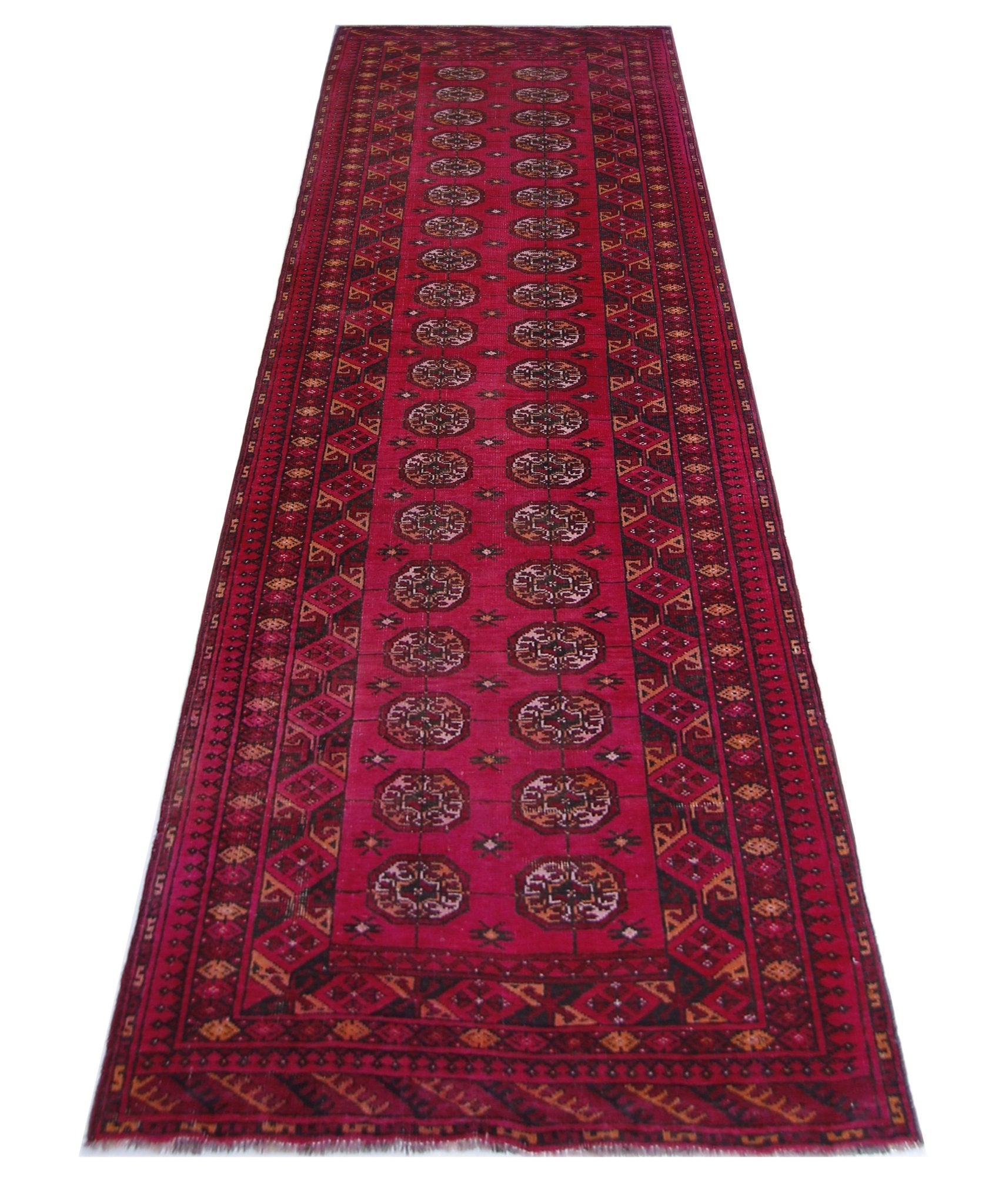 Handmade Vintage Afghan Turkmen Hallway Runner | 314 x 91 cm | 10’4" x 3' - Najaf Rugs & Textile