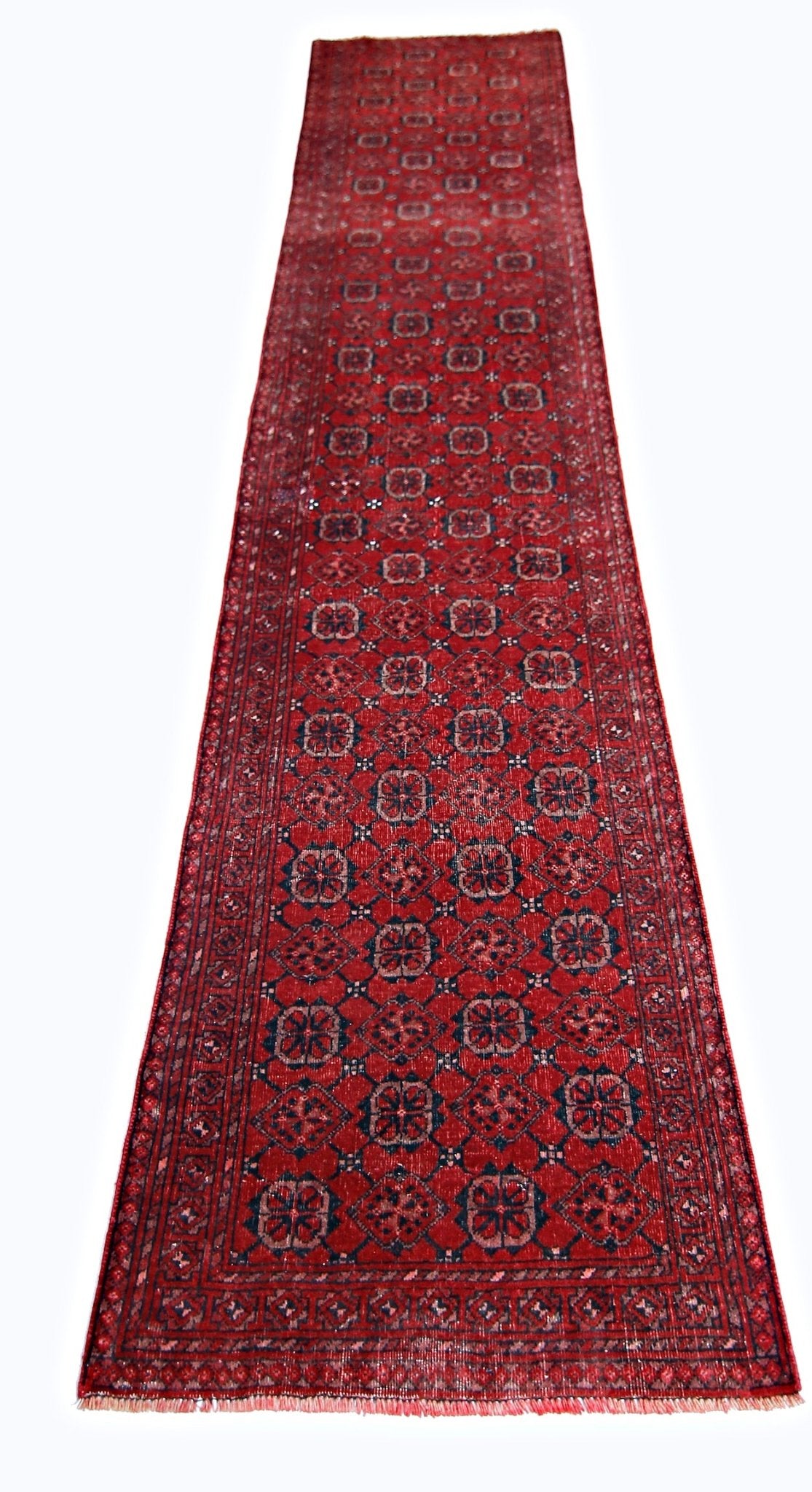 Handmade Vintage Afghan Turkmen Hallway Runner | 364 x 73 cm | 11’11” x 2’5” - Najaf Rugs & Textile