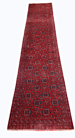 Handmade Vintage Afghan Turkmen Hallway Runner | 364 x 73 cm | 11’11” x 2’5” - Najaf Rugs & Textile