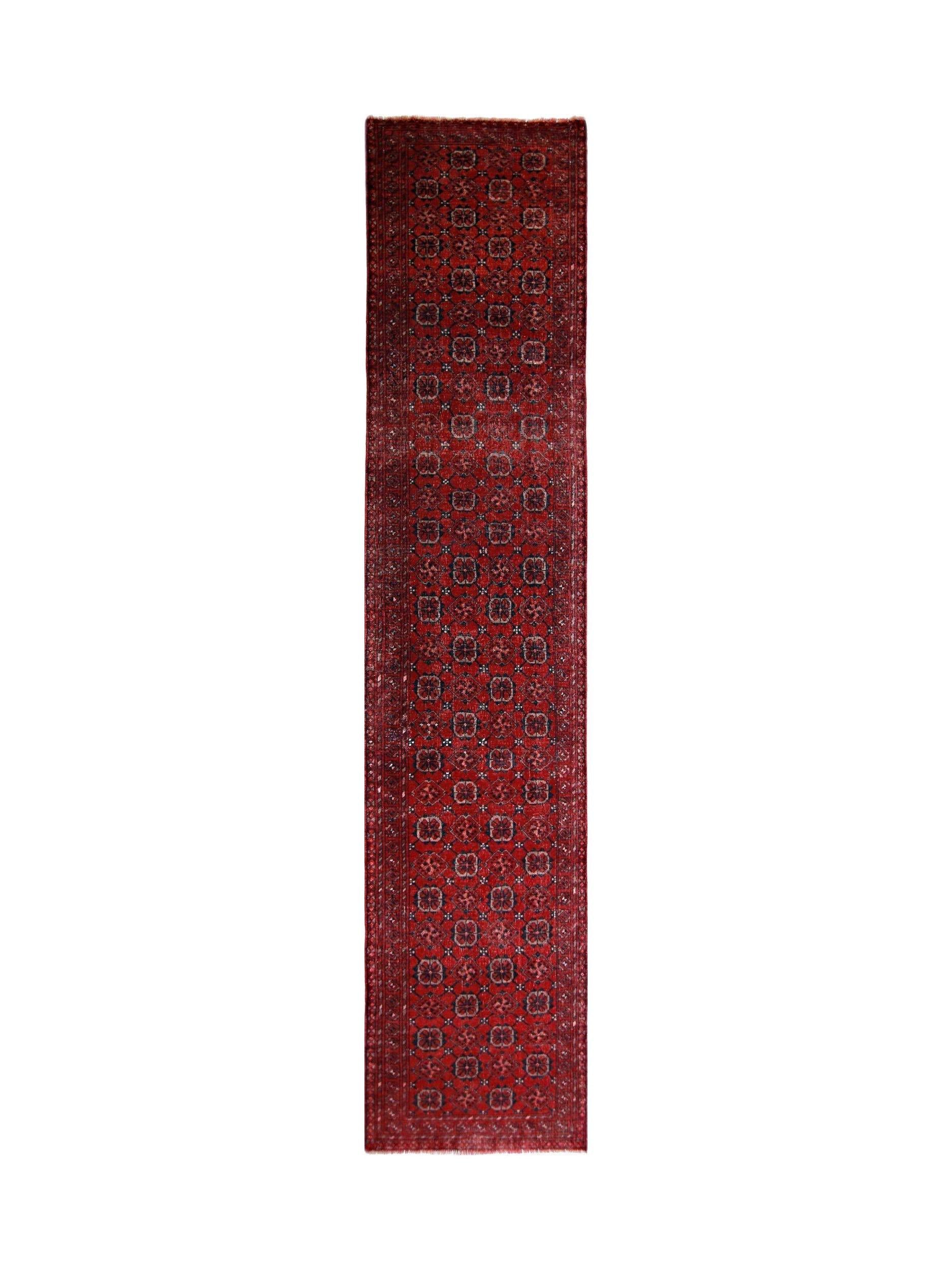 Handmade Vintage Afghan Turkmen Hallway Runner | 364 x 73 cm | 11’11” x 2’5” - Najaf Rugs & Textile