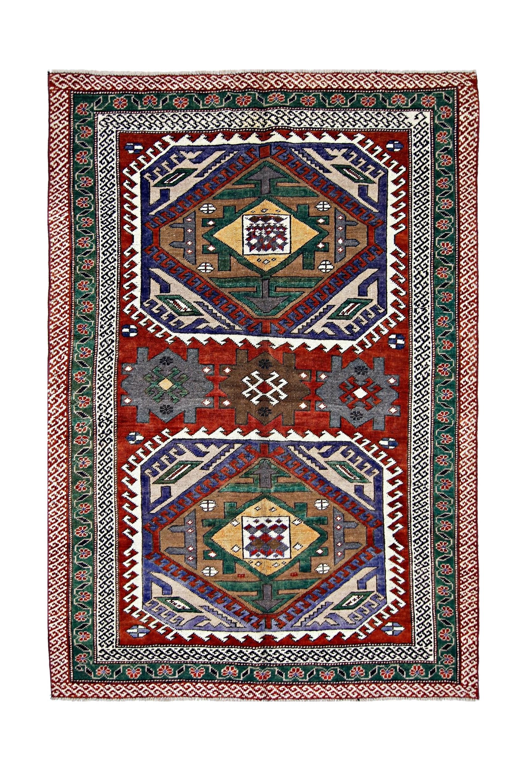 Handmade Vintage Caucasian Rug | 170 x 119 cm | 5'7" x 3'11" - Najaf Rugs & Textile