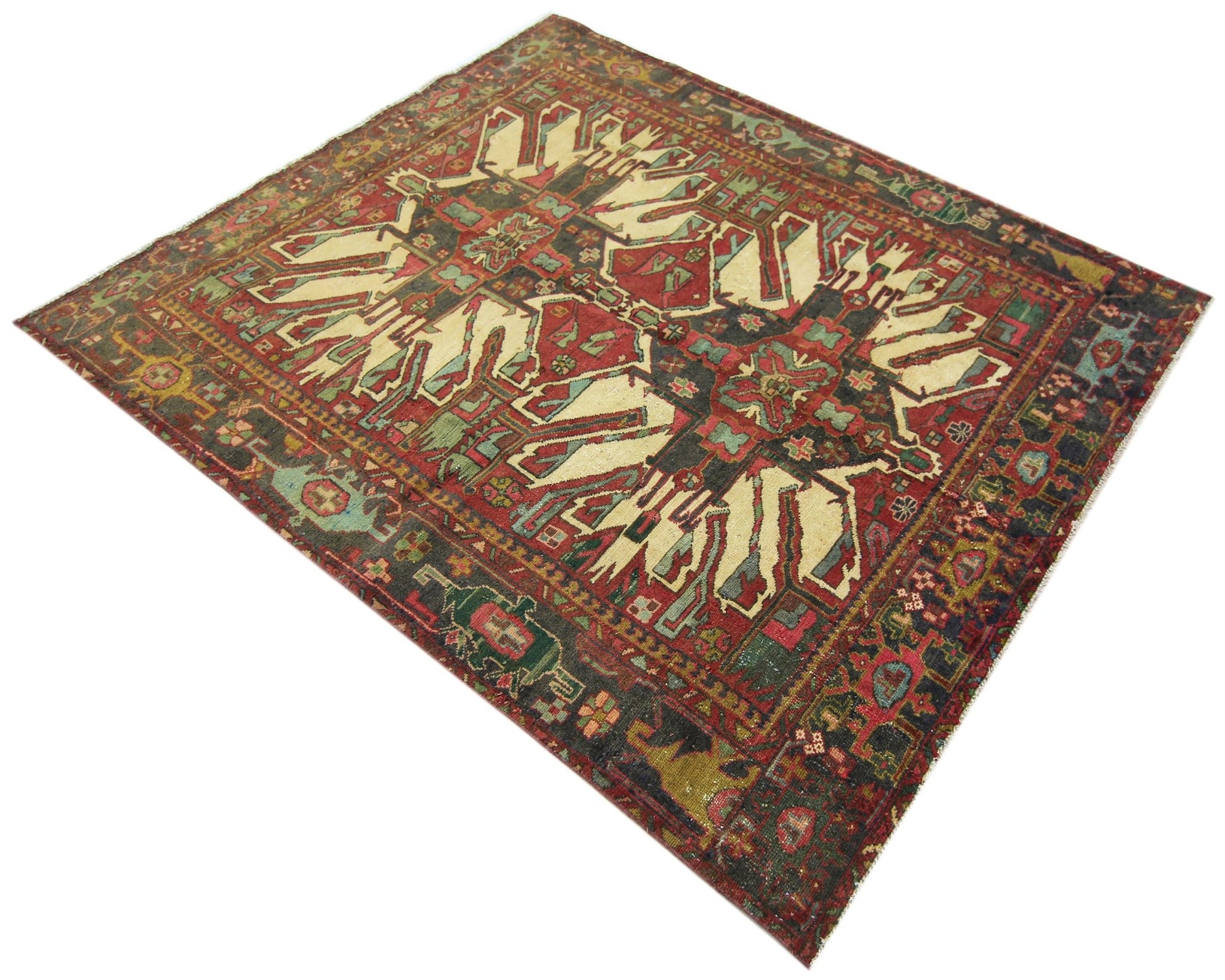 Handmade Vintage Caucasus Eagle Kazak Rug | 177 x 146 cm | 5'10" x 4'10" - Najaf Rugs & Textile
