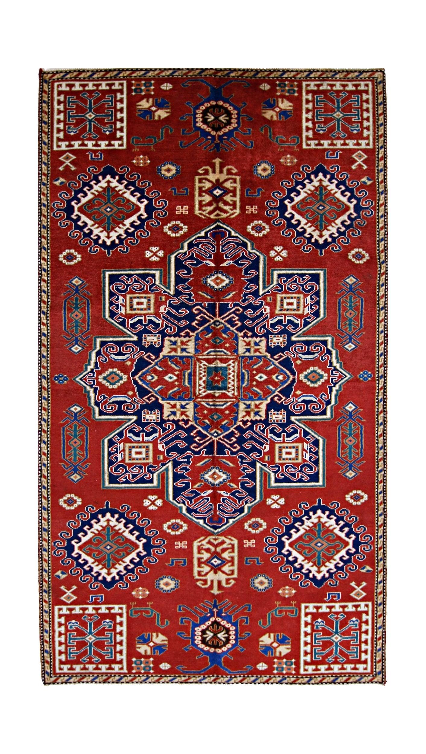 Handmade Vintage Caucasian Rug | 184 x 105 cm | 6' x 3'5" - Najaf Rugs & Textile