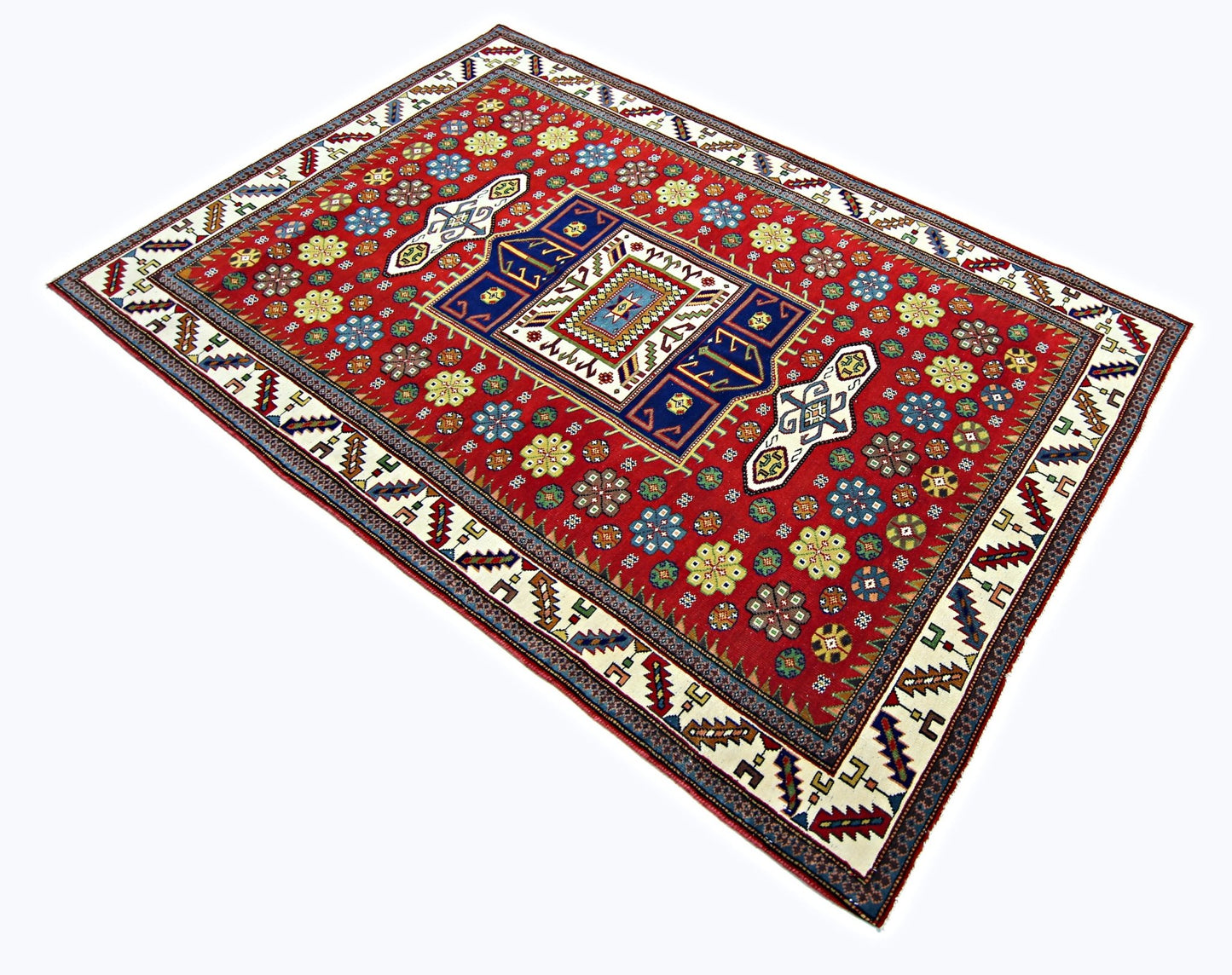 Handmade Vintage Caucasian Kazakh Rug | 190 x 124 cm | 6'3" x 4'1" - Najaf Rugs & Textile