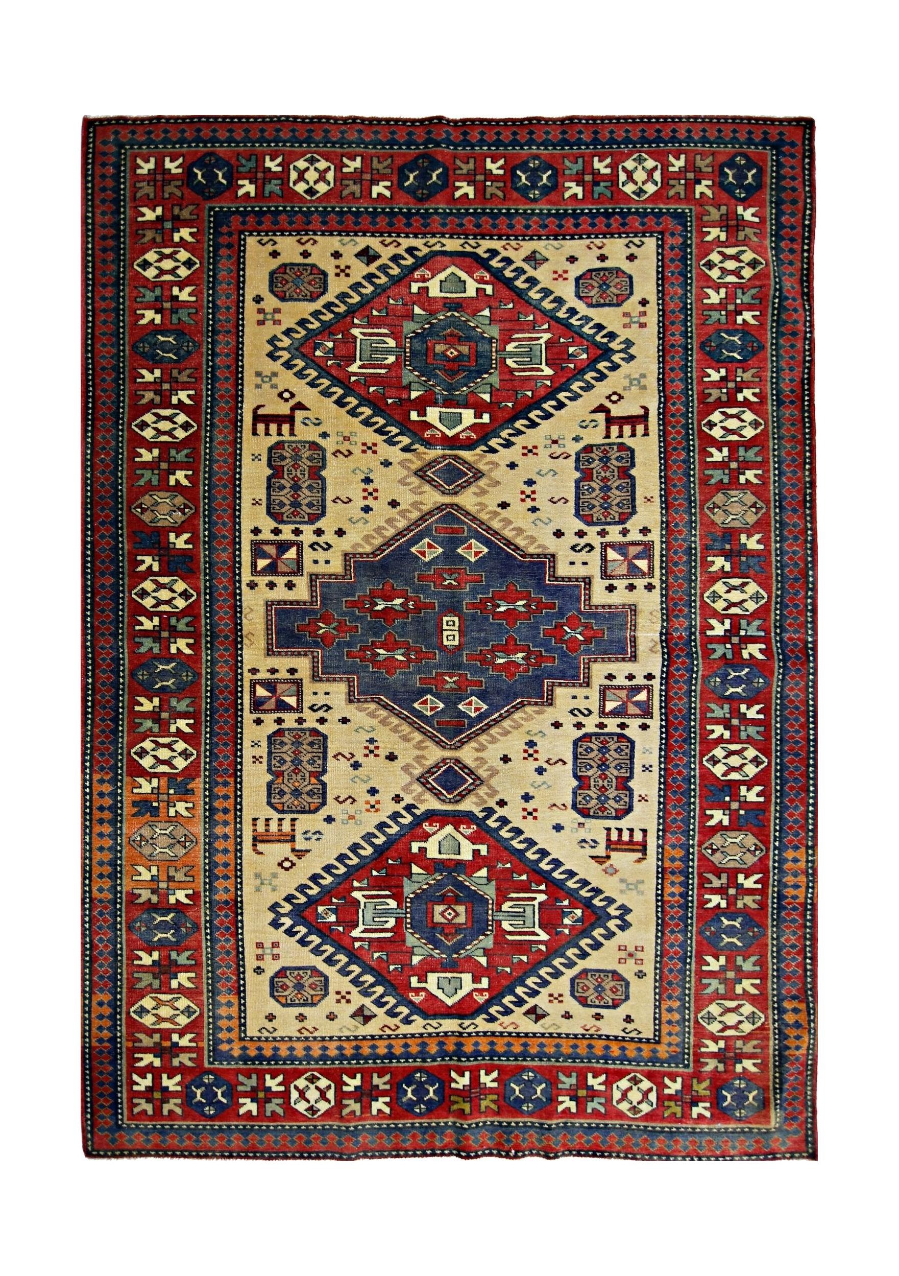 Vintage Caucasian Kazak Rug