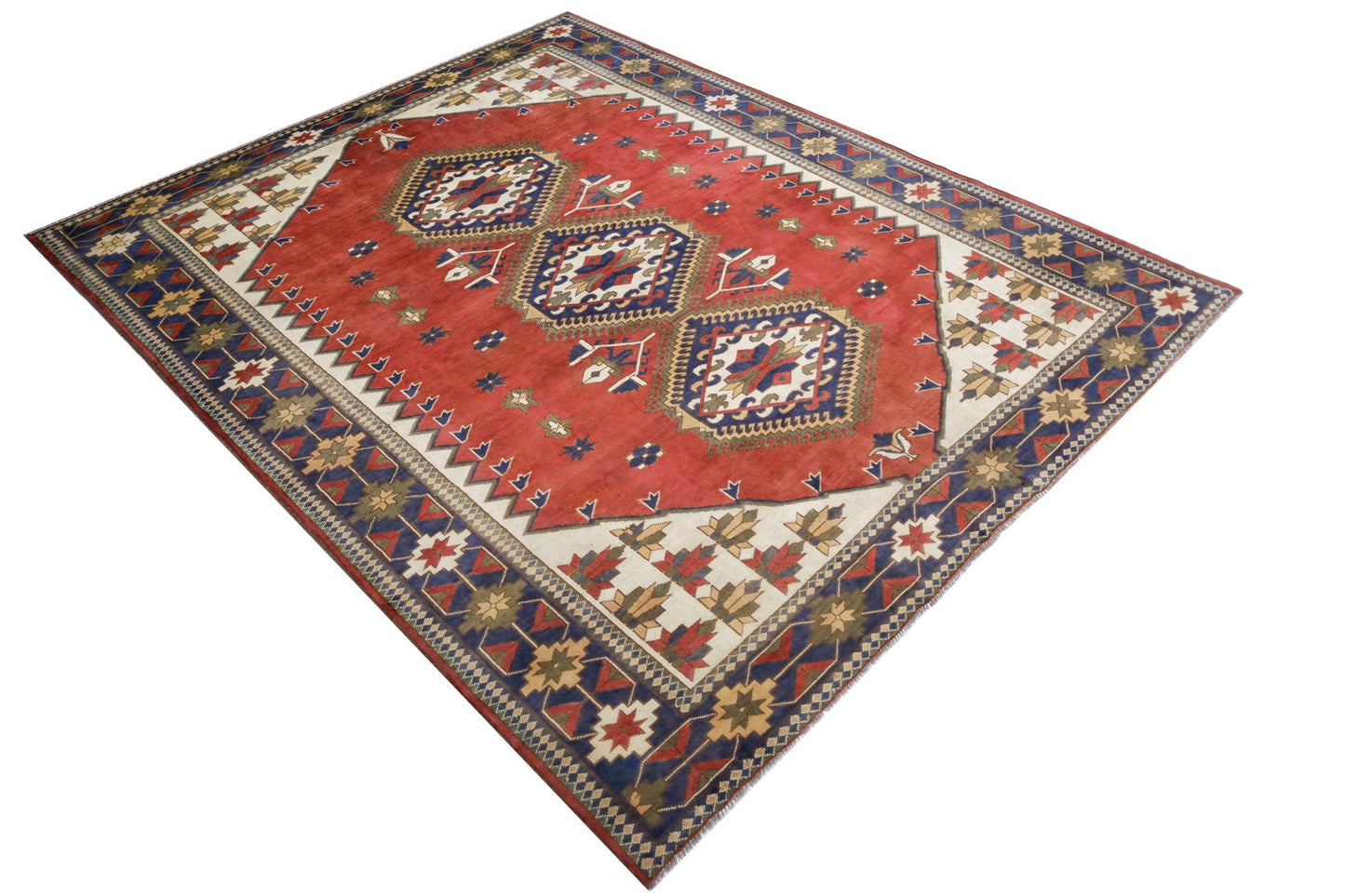 Handmade Vintage Caucasian Kazakh Rug | 264 x 199 cm | 8'8" x 6'6" - Najaf Rugs & Textile