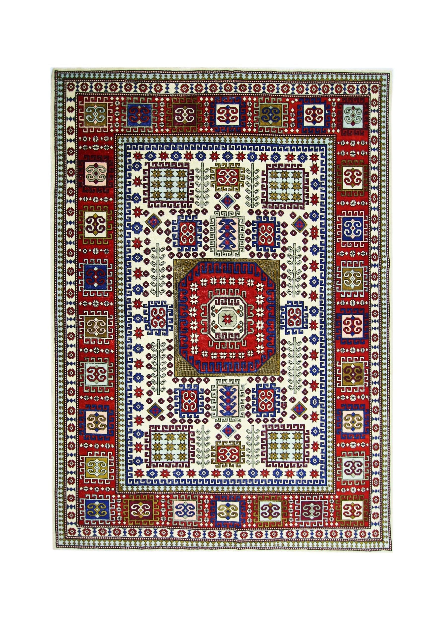 Handmade Vintage Caucasian Kazakh Rug | 280 x 198 cm | 9'2" x 6'6" - Najaf Rugs & Textile
