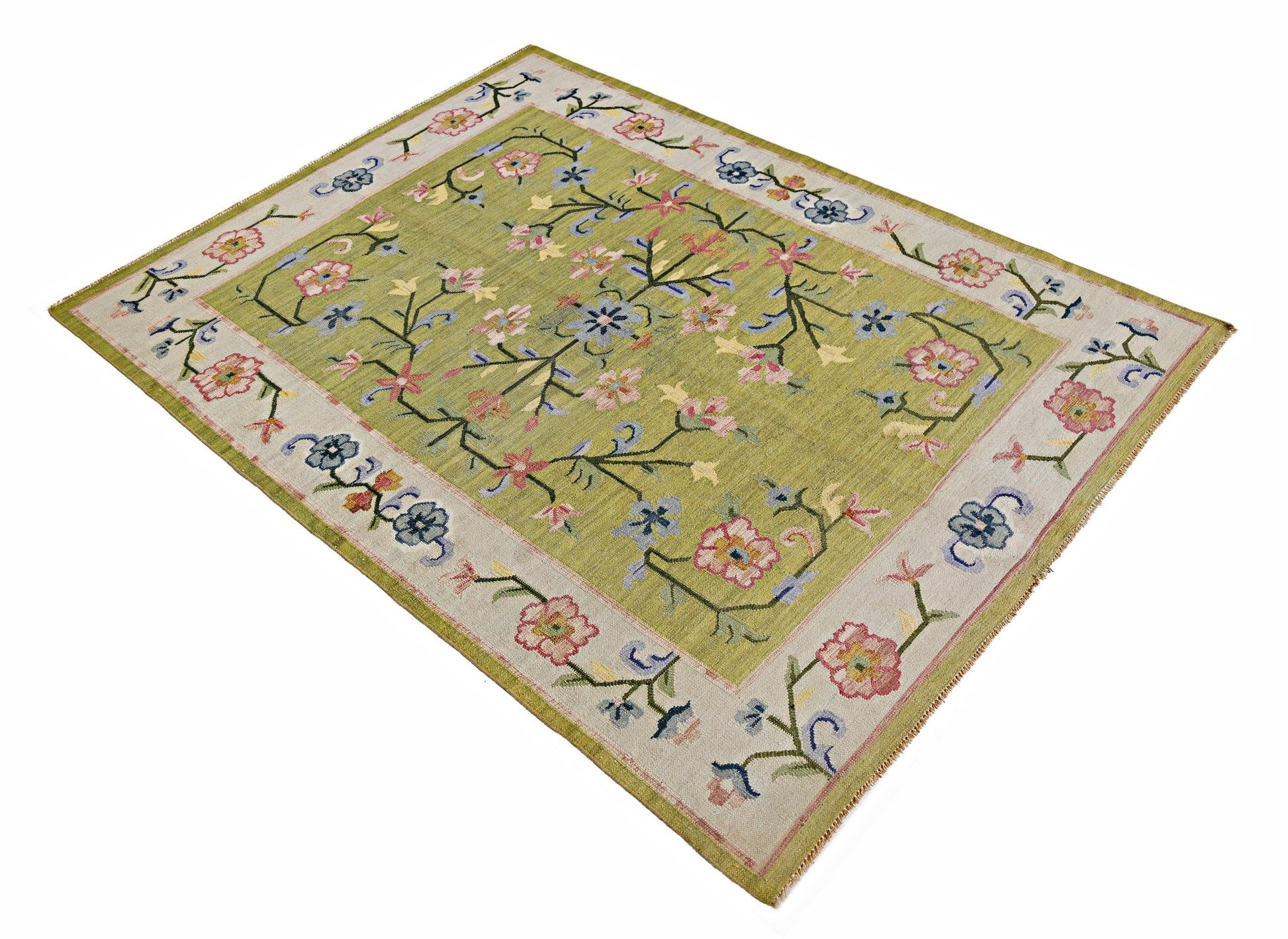 Handmade Vintage Floral Indian Kilim | 223 x 157 cm | 7'4" x 5'2" - Najaf Rugs & Textile