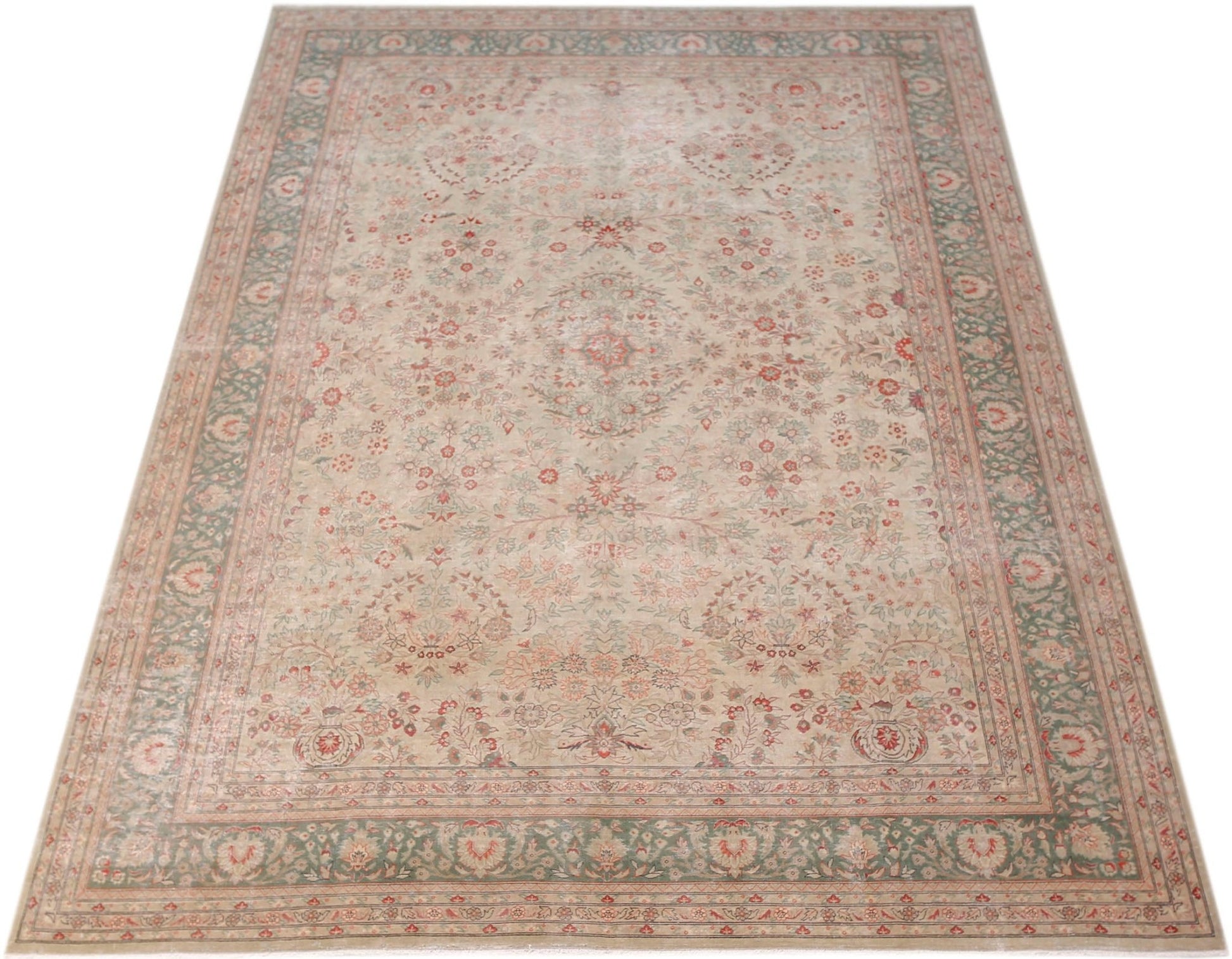 Handmade Vintage Traditional Pakistani Rug | 370 x 273 cm | 12'2" x 9' - Najaf Rugs & Textile
