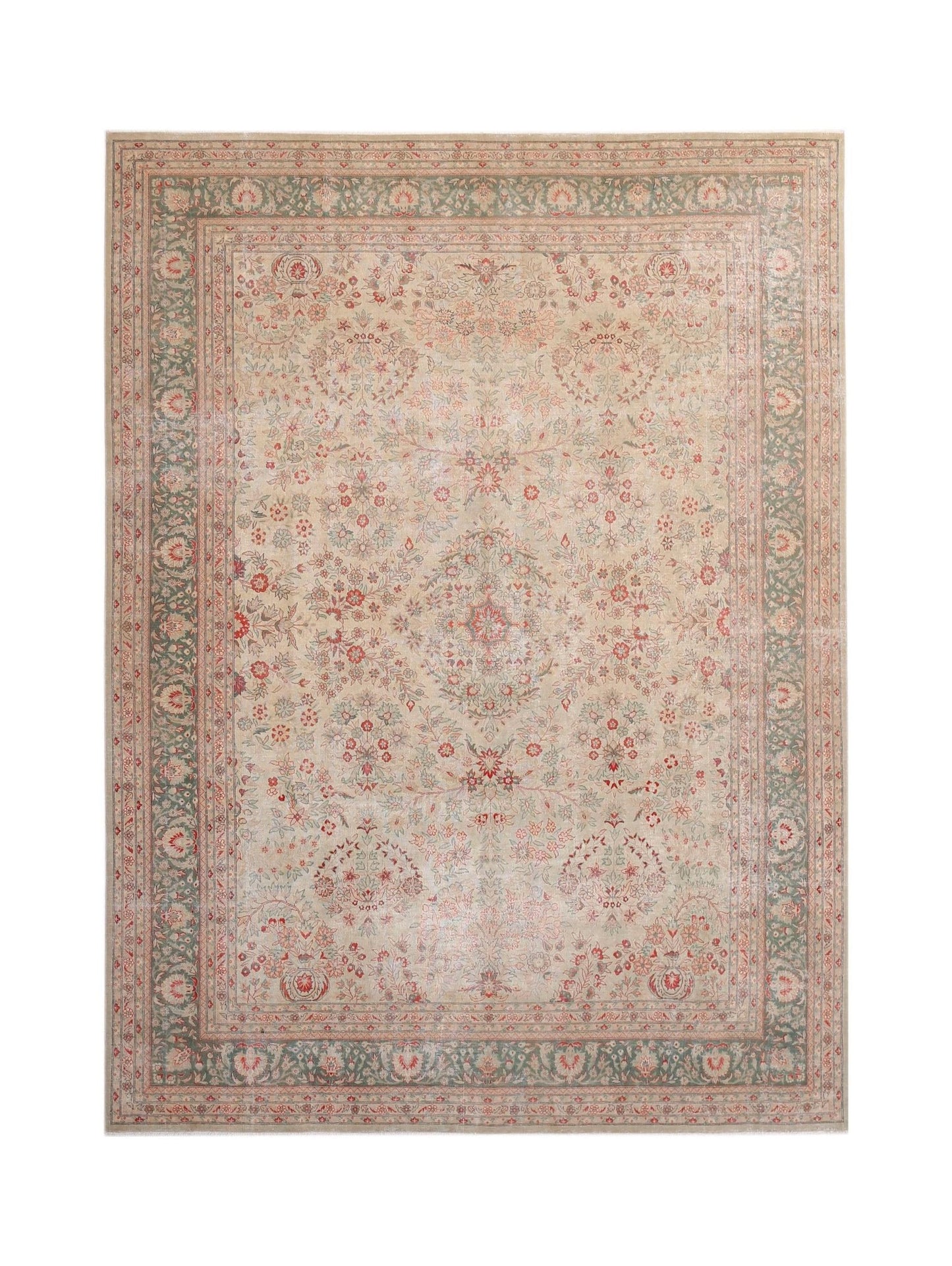 Handmade Vintage Traditional Pakistani Rug | 370 x 273 cm | 12'2" x 9' - Najaf Rugs & Textile