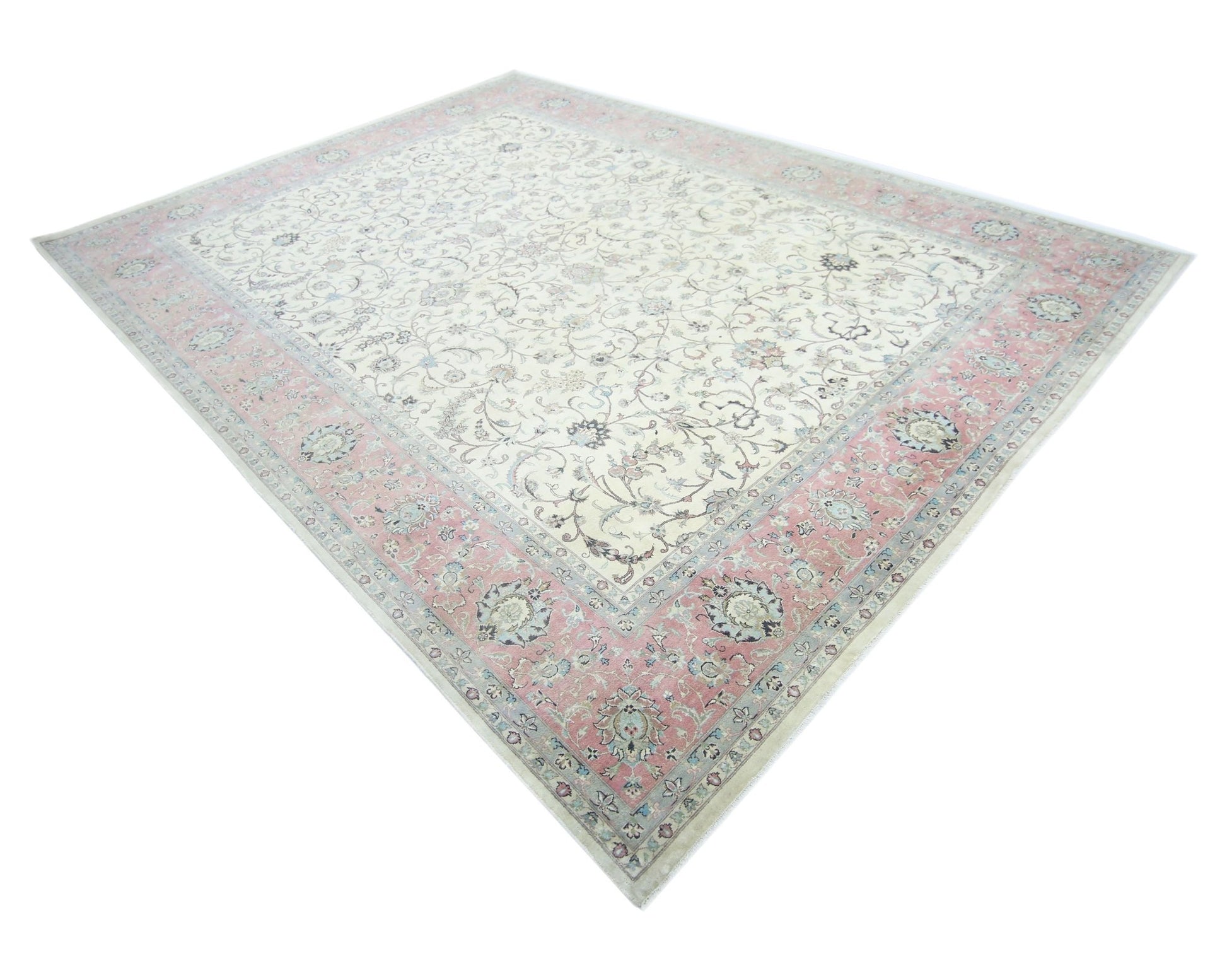 Handmade Vintage Traditional Pakistani Rug | 372 x 277 cm | 12'2" x 9'1" - Najaf Rugs & Textile
