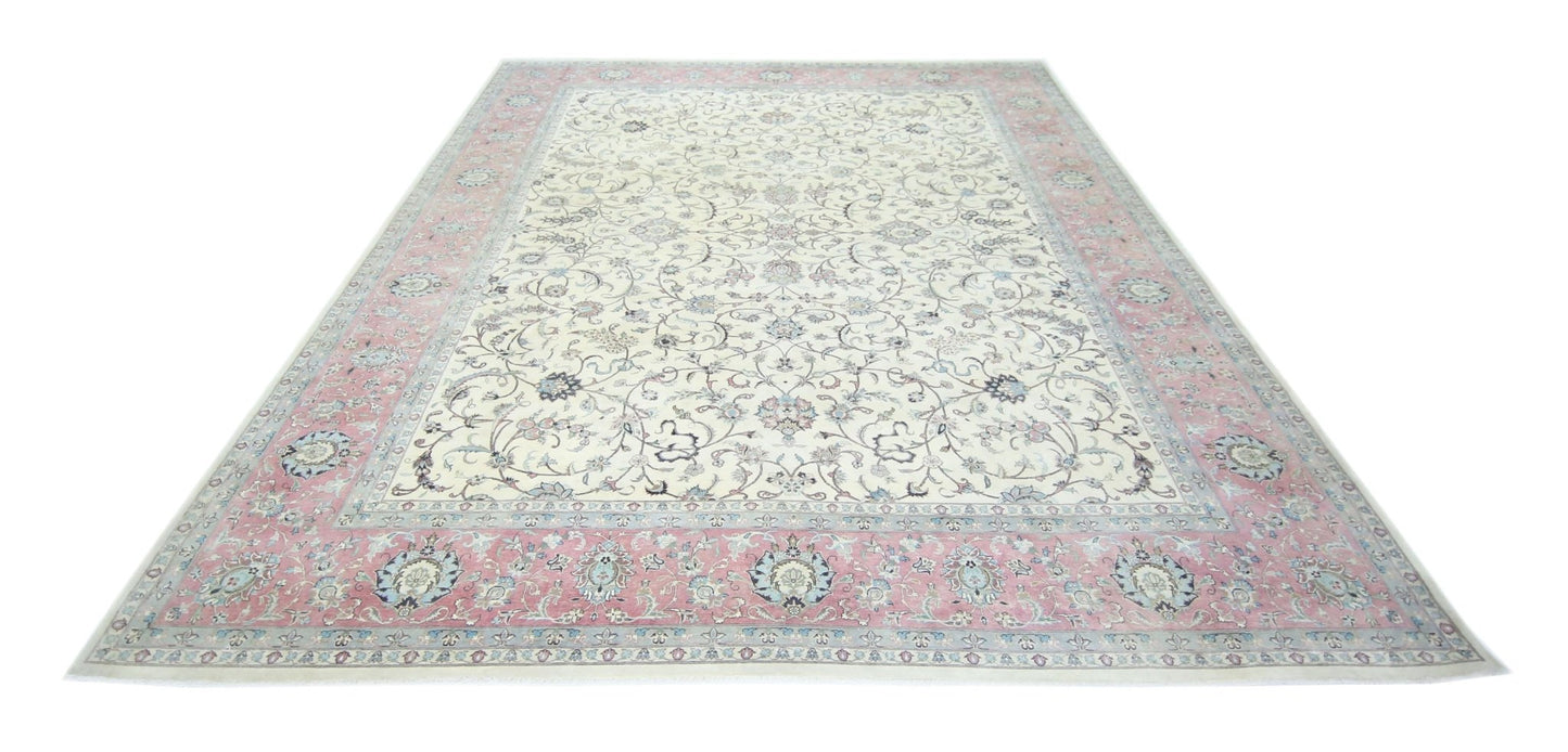 Handmade Vintage Traditional Pakistani Rug | 372 x 277 cm | 12'2" x 9'1" - Najaf Rugs & Textile