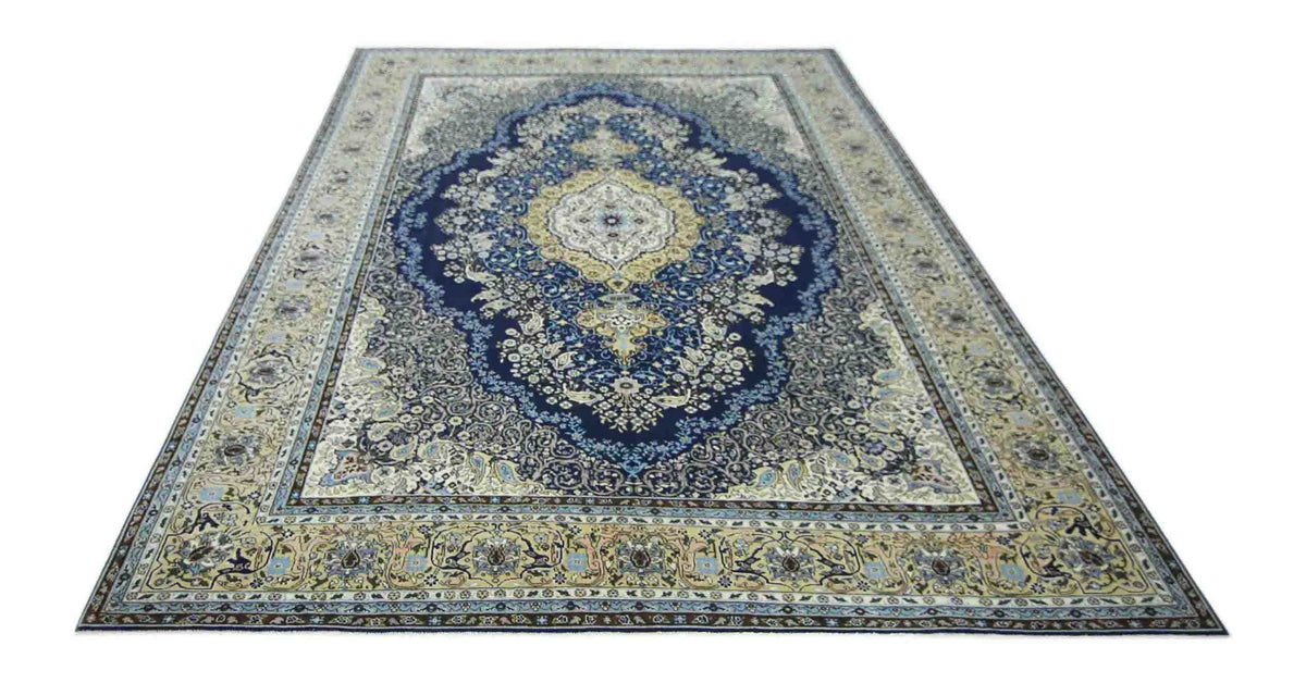 Handmade Vintage Traditional Pakistani Rug | 378 x 258 cm | 12'5" x 8'6" - Najaf Rugs & Textile