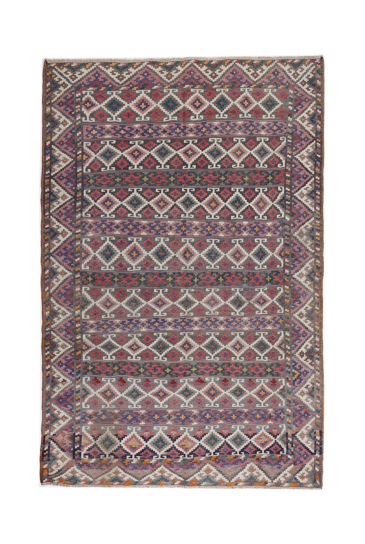 Handmade Vintage Persian Ghasghai Kilim | 250 x 173 cm | 8'2" x 5'8" - Najaf Rugs & Textile
