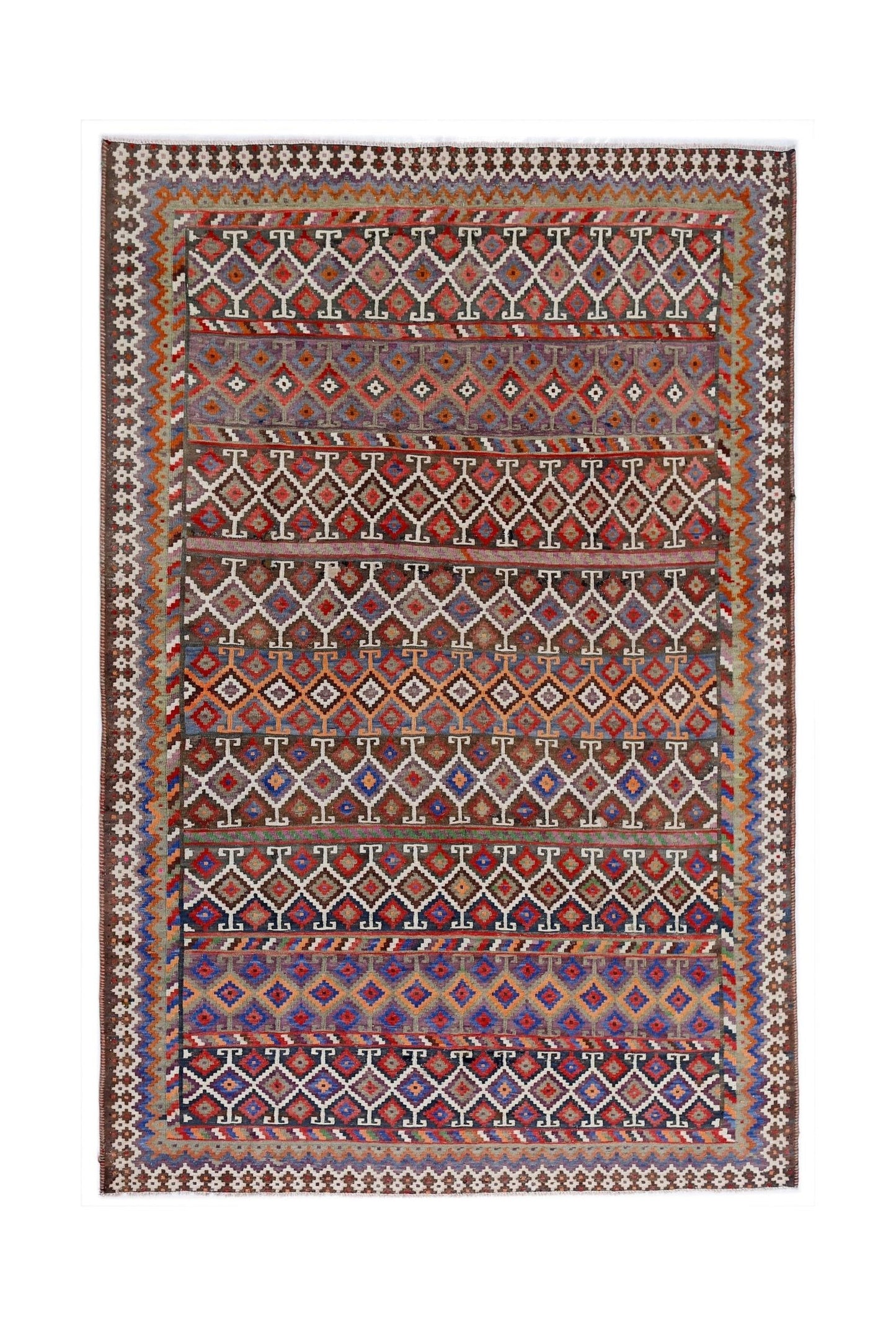 Handmade Vintage Persian Ghasghai Kilim | 262 x 176 cm | 8'7" x 5'9" - Najaf Rugs & Textile