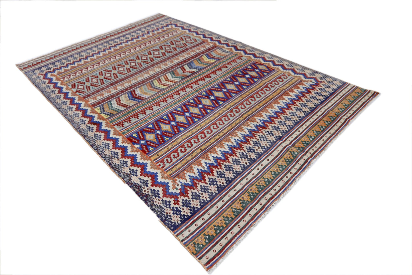 Handmade Vintage Persian Sumak Kilim | 286 x 193 cm | 9'5" x 6'4" - Najaf Rugs & Textile