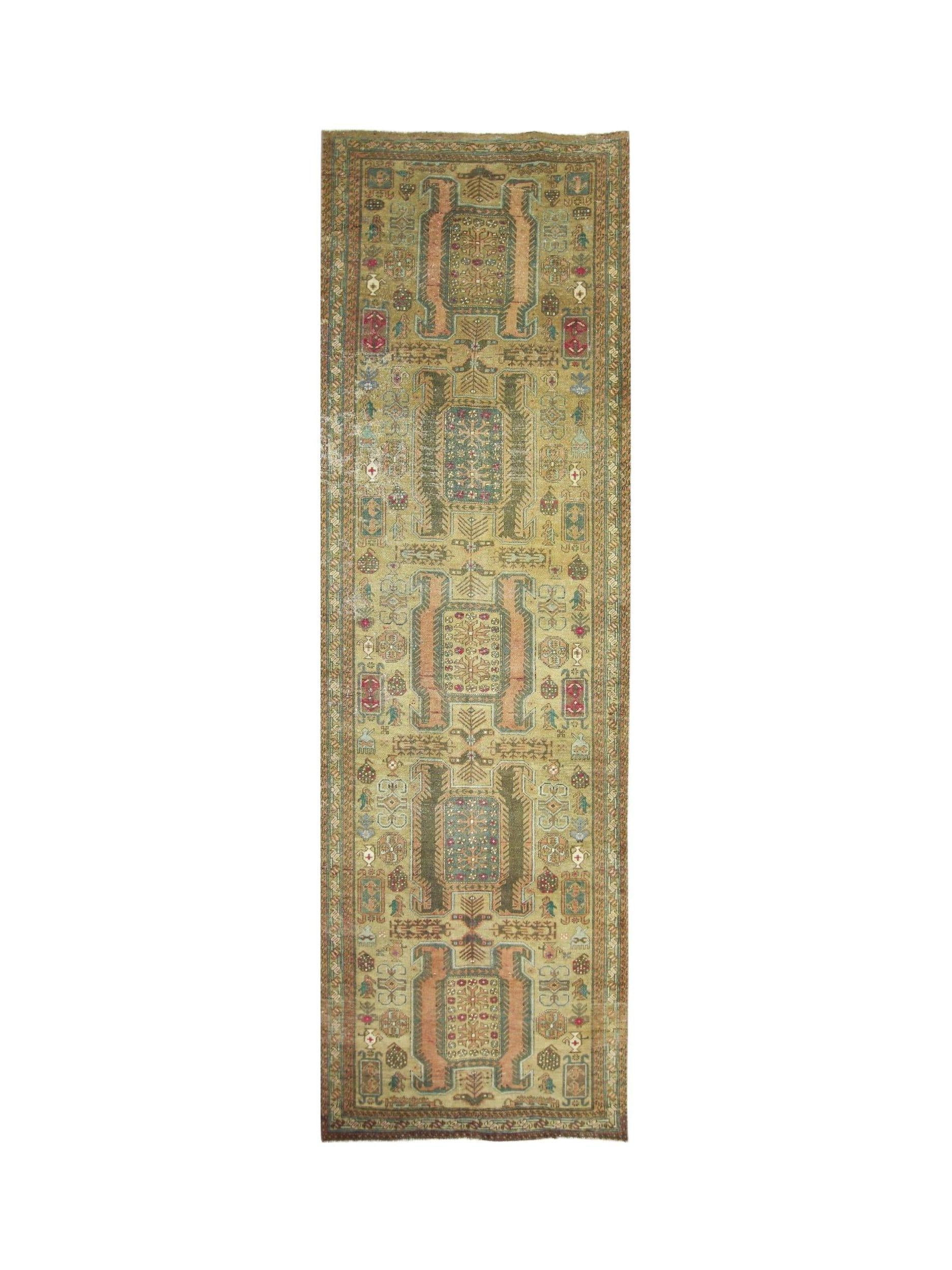 Handmade Vintage Persian Hallway Runner | 313 x 96 cm | 10'3" x 3'2" - Najaf Rugs & Textile