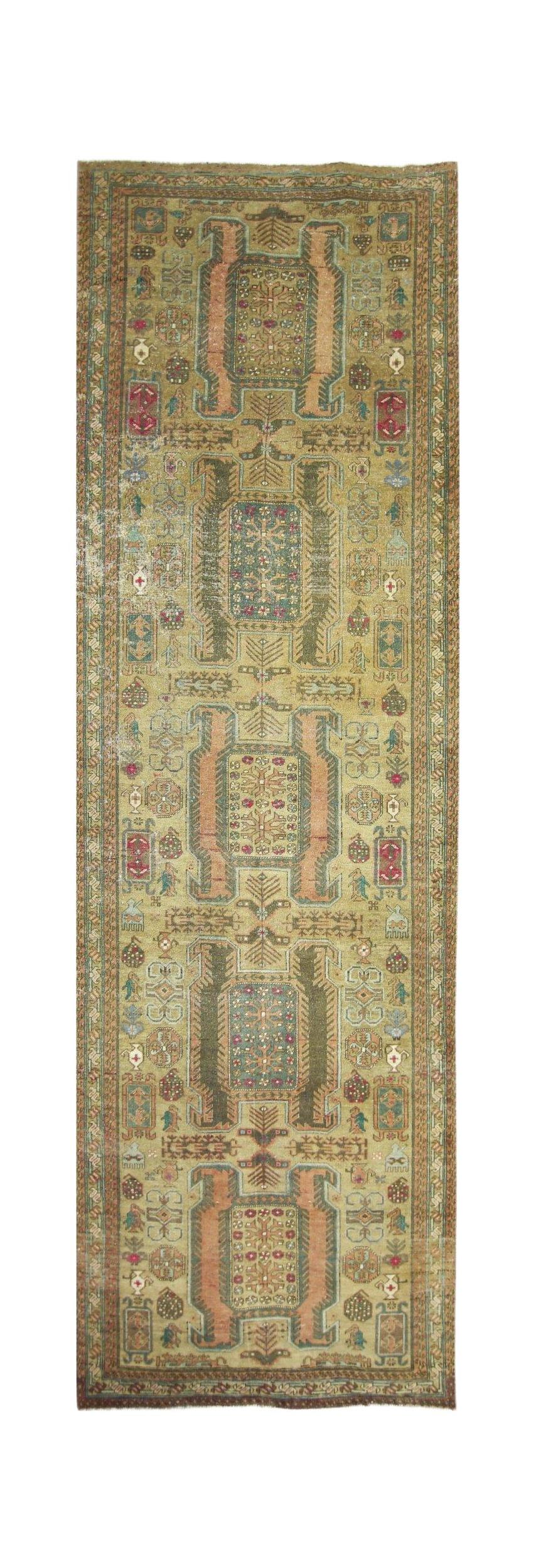 Handmade Vintage Persian Hallway Runner | 313 x 96 cm | 10'3" x 3'2" - Najaf Rugs & Textile