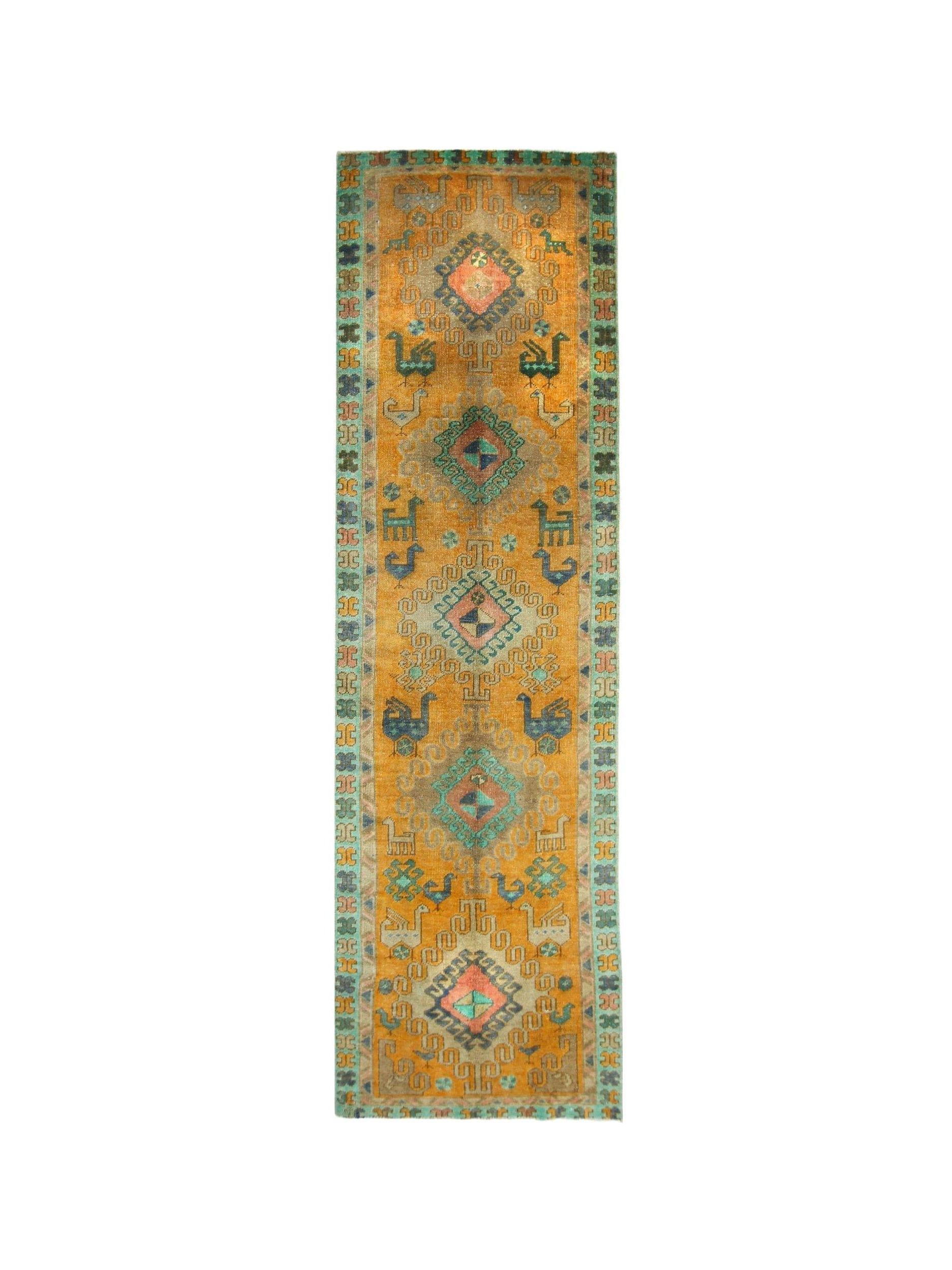 Handmade Vintage Persian Hallway Runner | 316 x 90 cm | 10'4" x 2'11" - Najaf Rugs & Textile