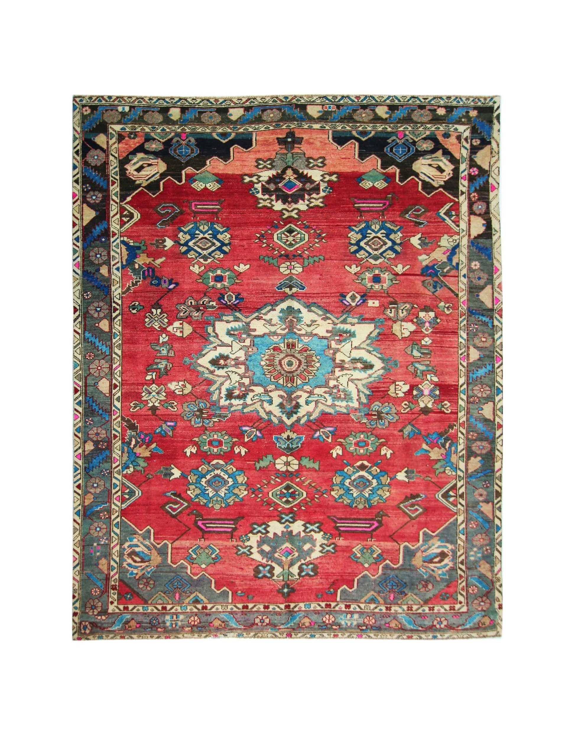 Handmade Vintage Persian Bakhtiar Rug | 283 x 221 cm | 9'3" x 7'3" - Najaf Rugs & Textile
