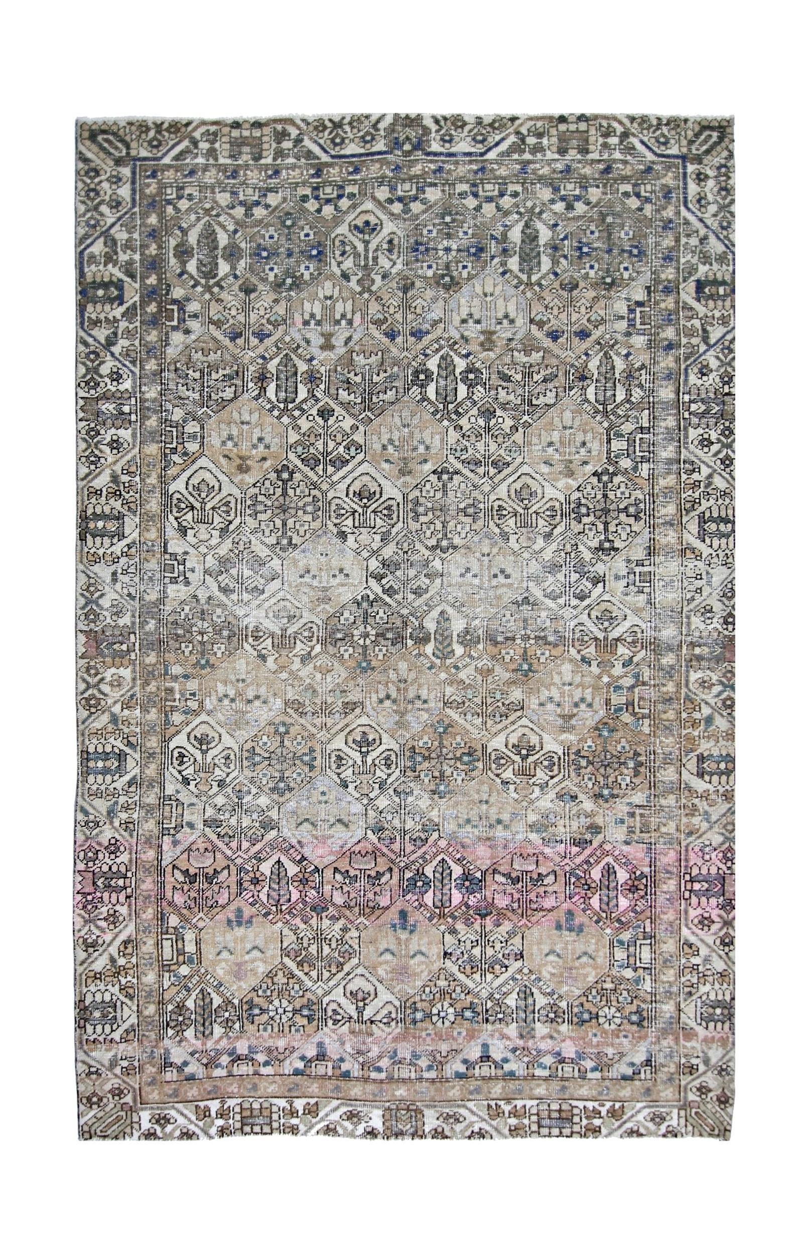 Handmade Vintage Persian Bakhtiar Rug | 289 x 188 cm | 9'6" x 6'2" - Najaf Rugs & Textile