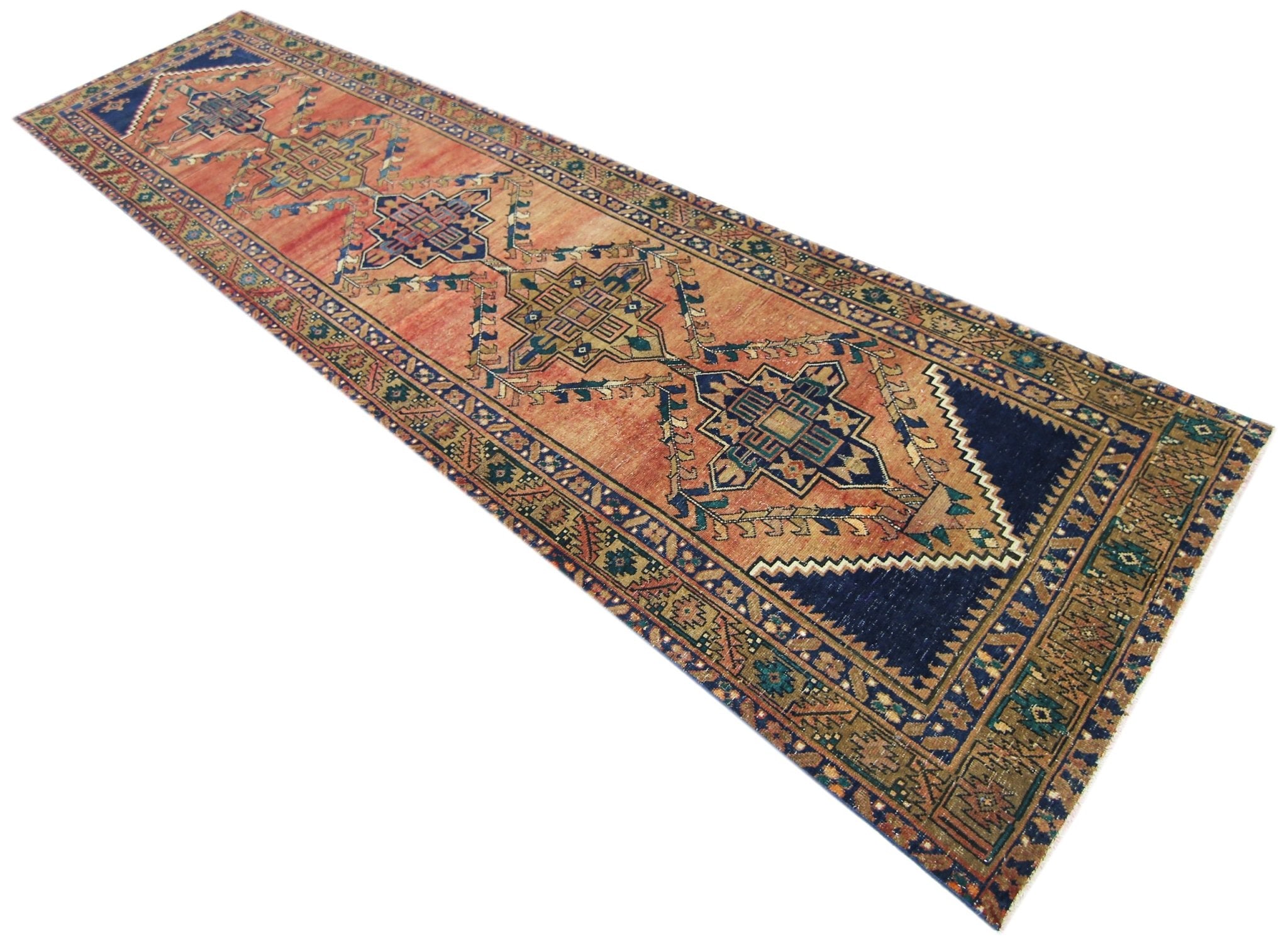 Handmade Vintage Persian Hallway Runner | 440 x 108 cm | 14'5" x 3'7" - Najaf Rugs & Textile