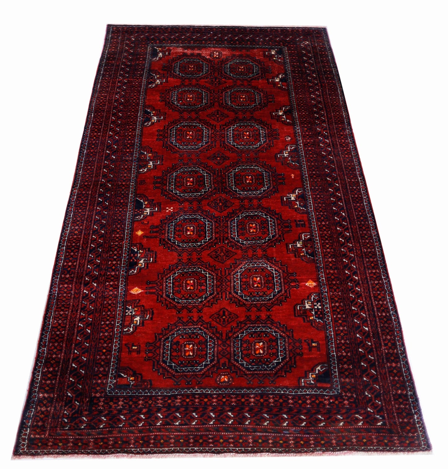 Handmade Vintage Afghan Turkmen Rug | 187 x 98 cm | 6'2" x 3'2" - Najaf Rugs & Textile